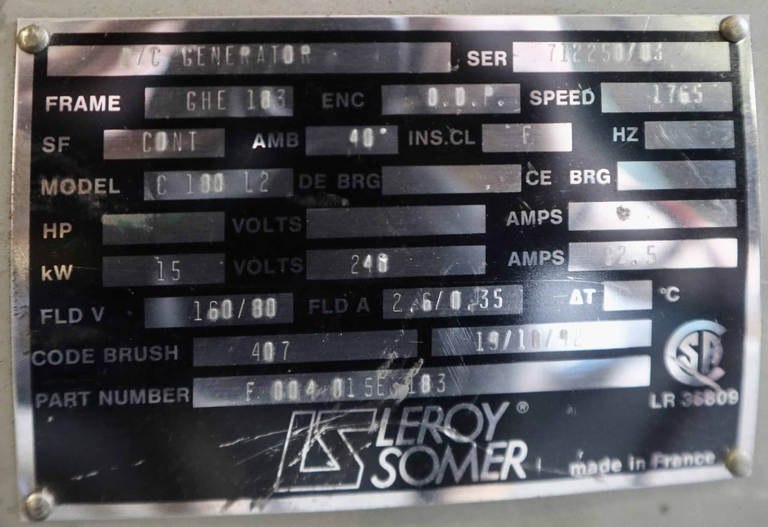 Leroy Somer Generator 25HP 15KW 1765RPM GHE183 #314 - Image 2