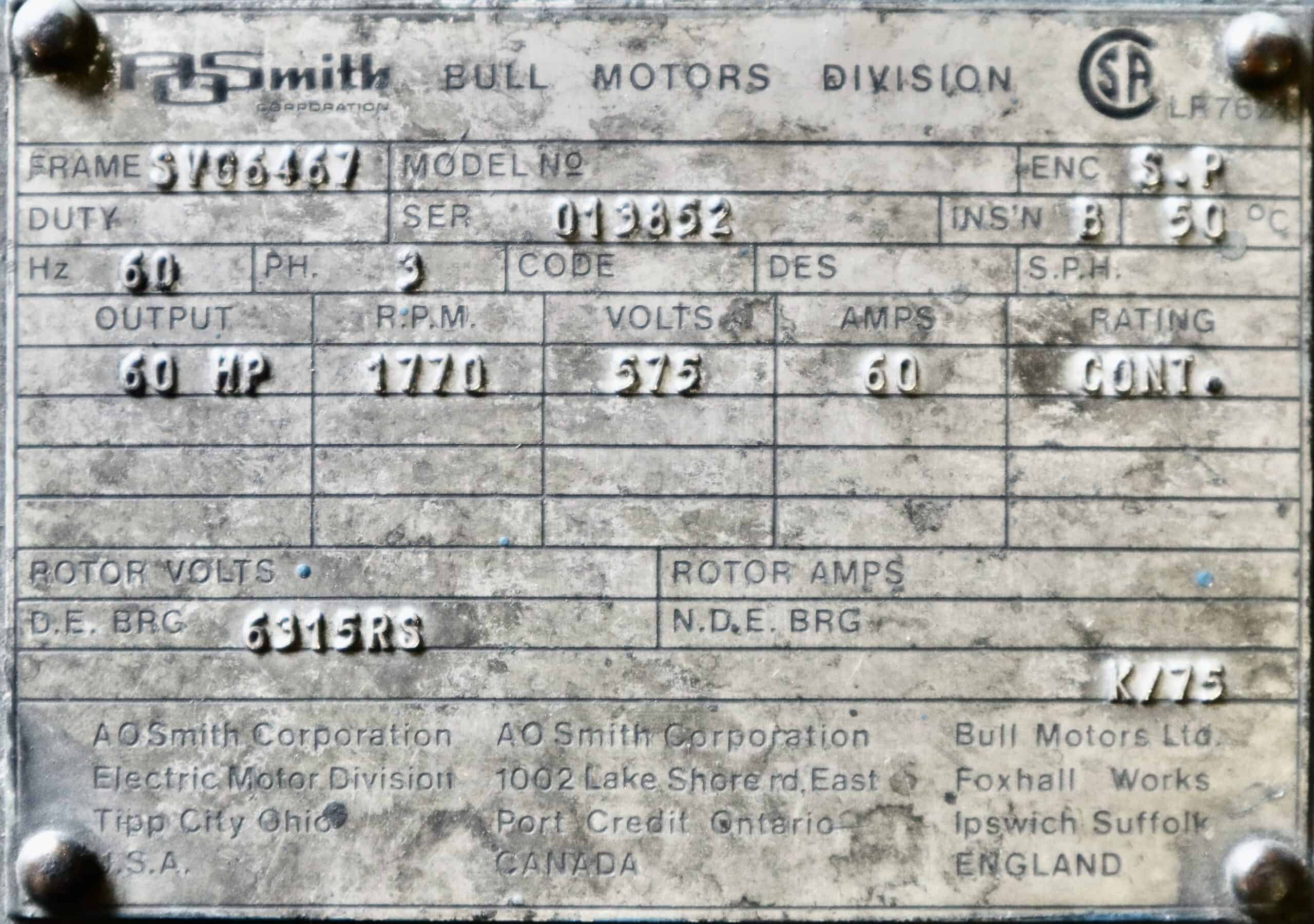 AO Smith/Bull Generator 60HP 40KW 1770RPM SVG6467 #337 - Image 7