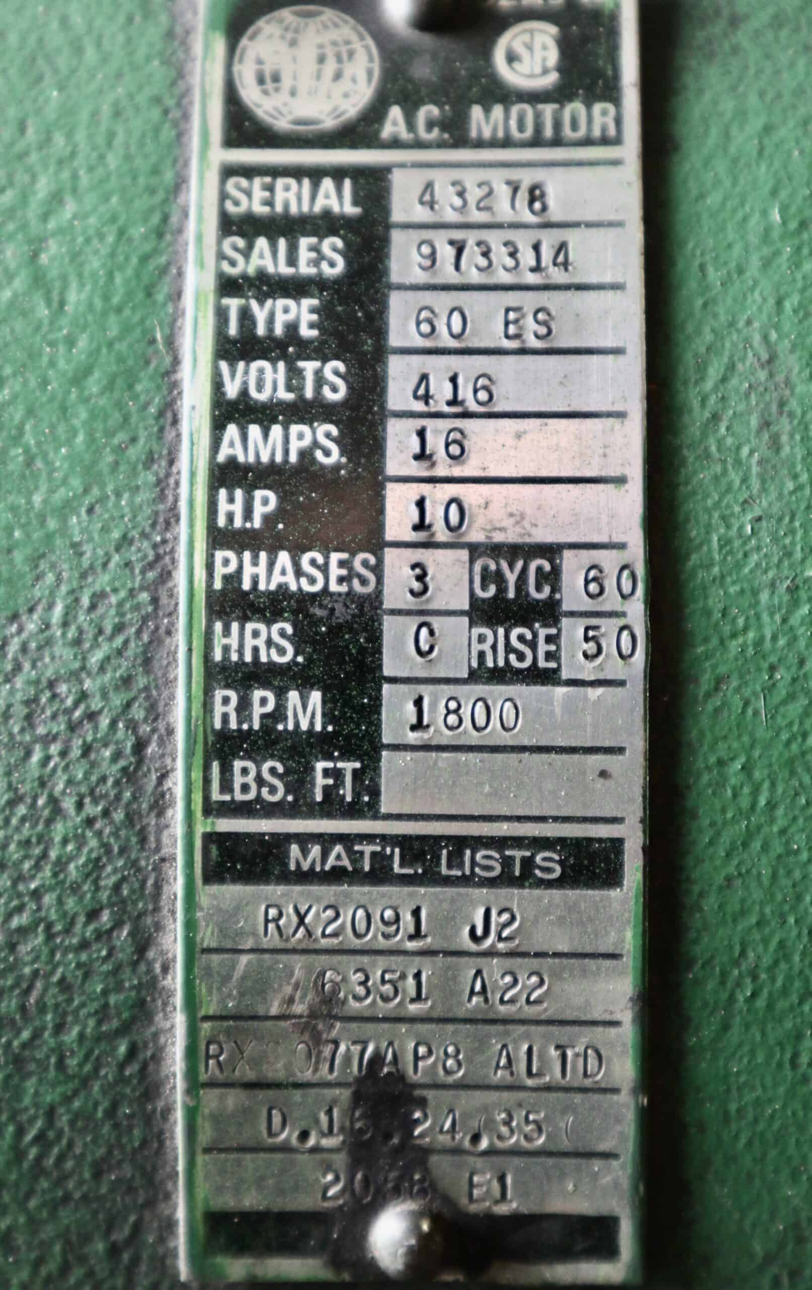 Otis Generator 10HP 6KW 1800RPM 60ES/63GA - Image 2