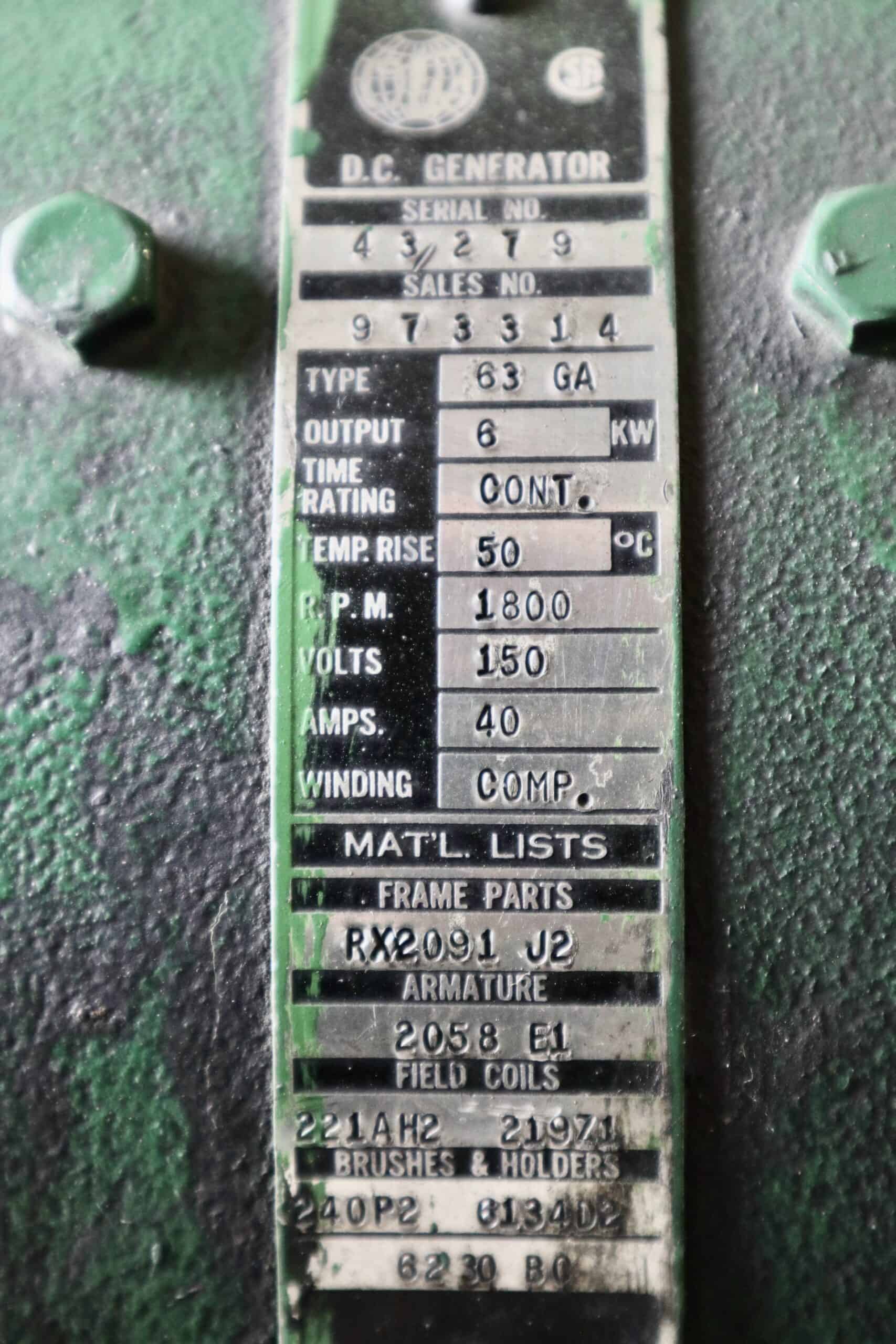Otis Generator 10HP 6KW 1800RPM 60ES/63GA - Image 7