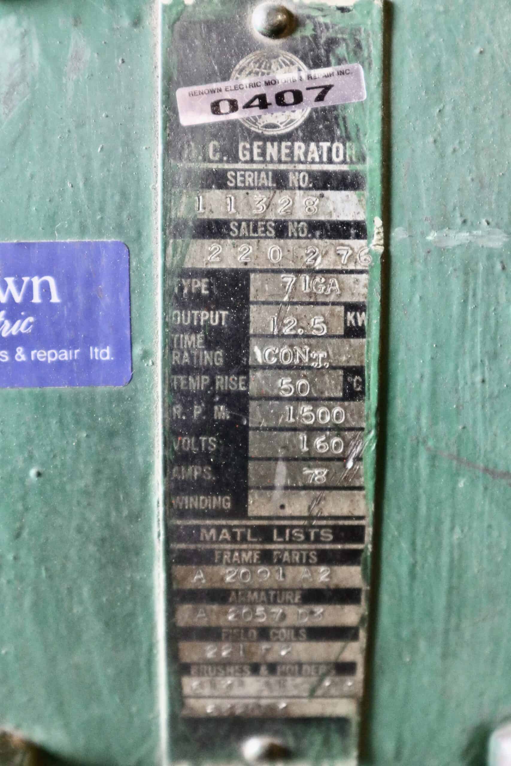 Otis Generator 18.5HP 12.5KW 1500RPM 71ES/71GA #0407 - Image 2