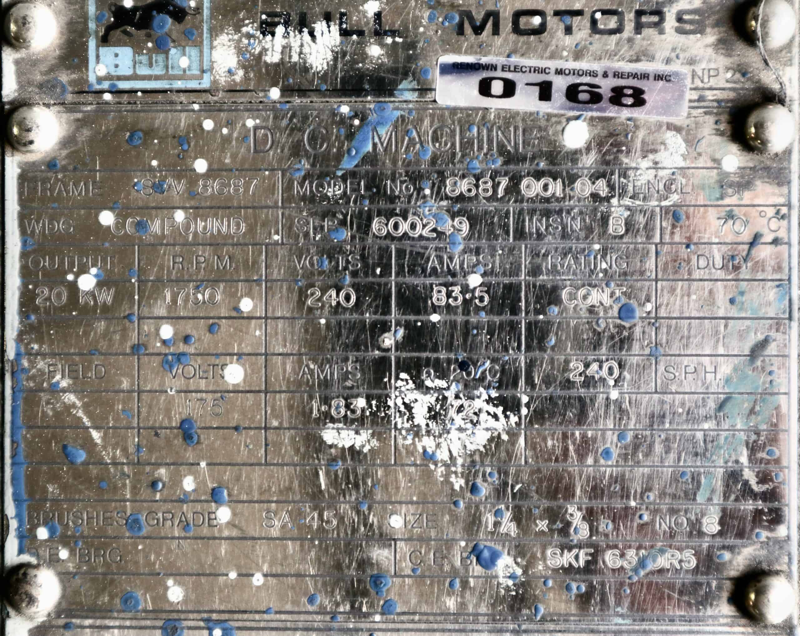 Bull Generator 30HP 20KW 1750RPM SVV8687 #0168 - Image 7