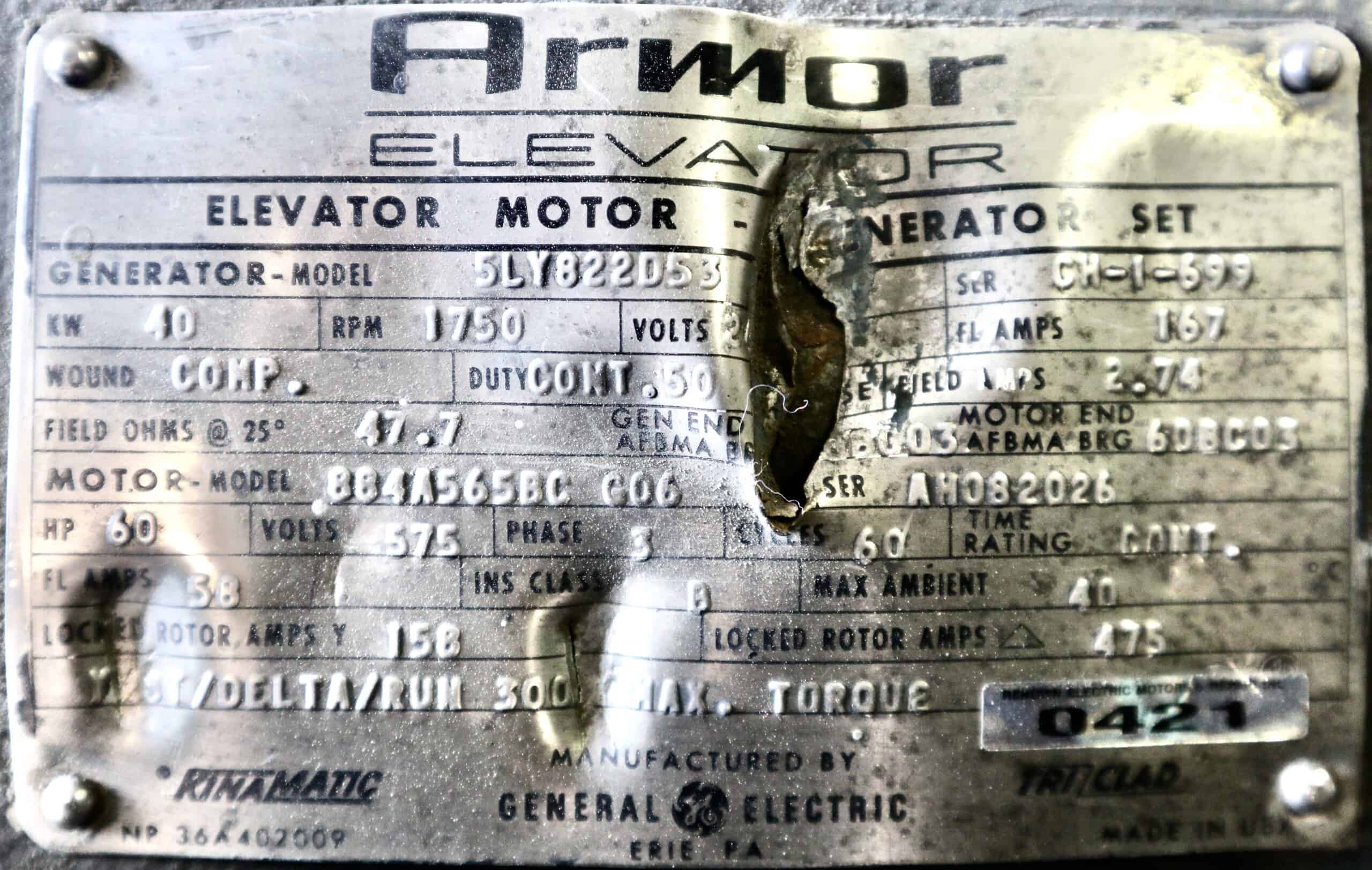 General Electric Generator 60HP 40KW 1750RPM #0421 - Image 2