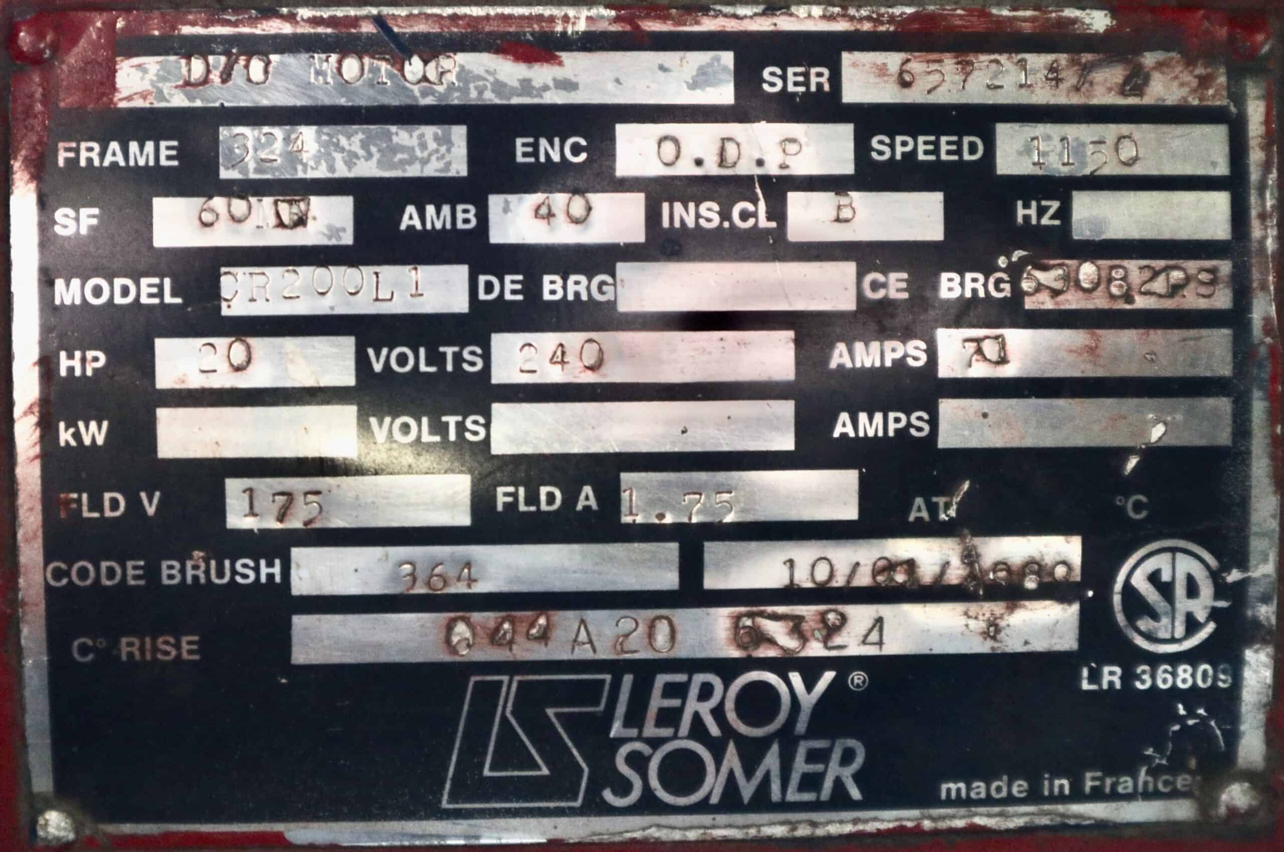 Leroy Somer DC Hoist 20HP 1150RPM 324 #165 - Image 5