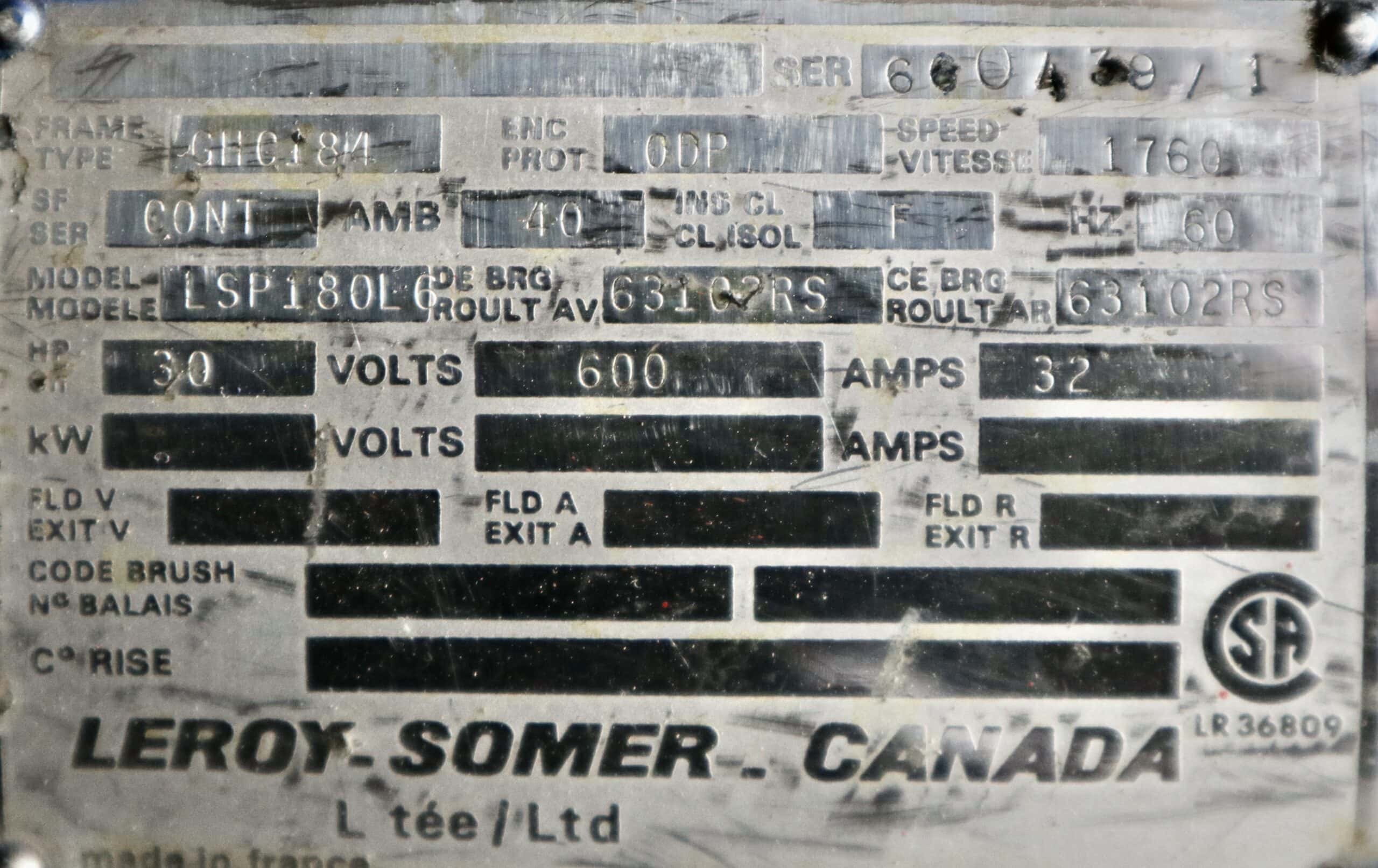 Leroy Somer Generator 30HP 20KW 1760RPM GHC184 #0436 - Image 2