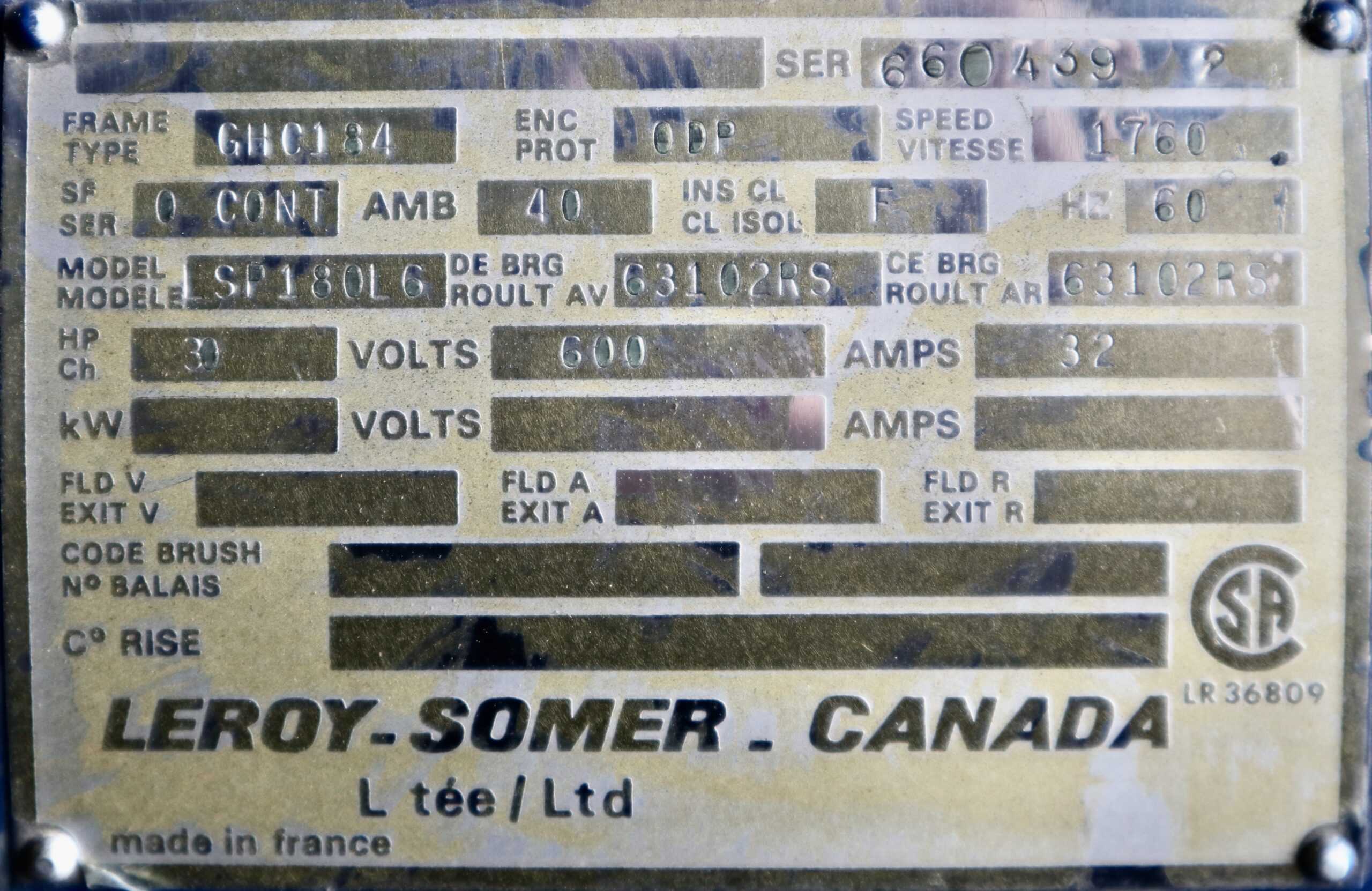 Leroy Somer Generator 30HP 20KW 1760RPM GHC184 #0435 - Image 2