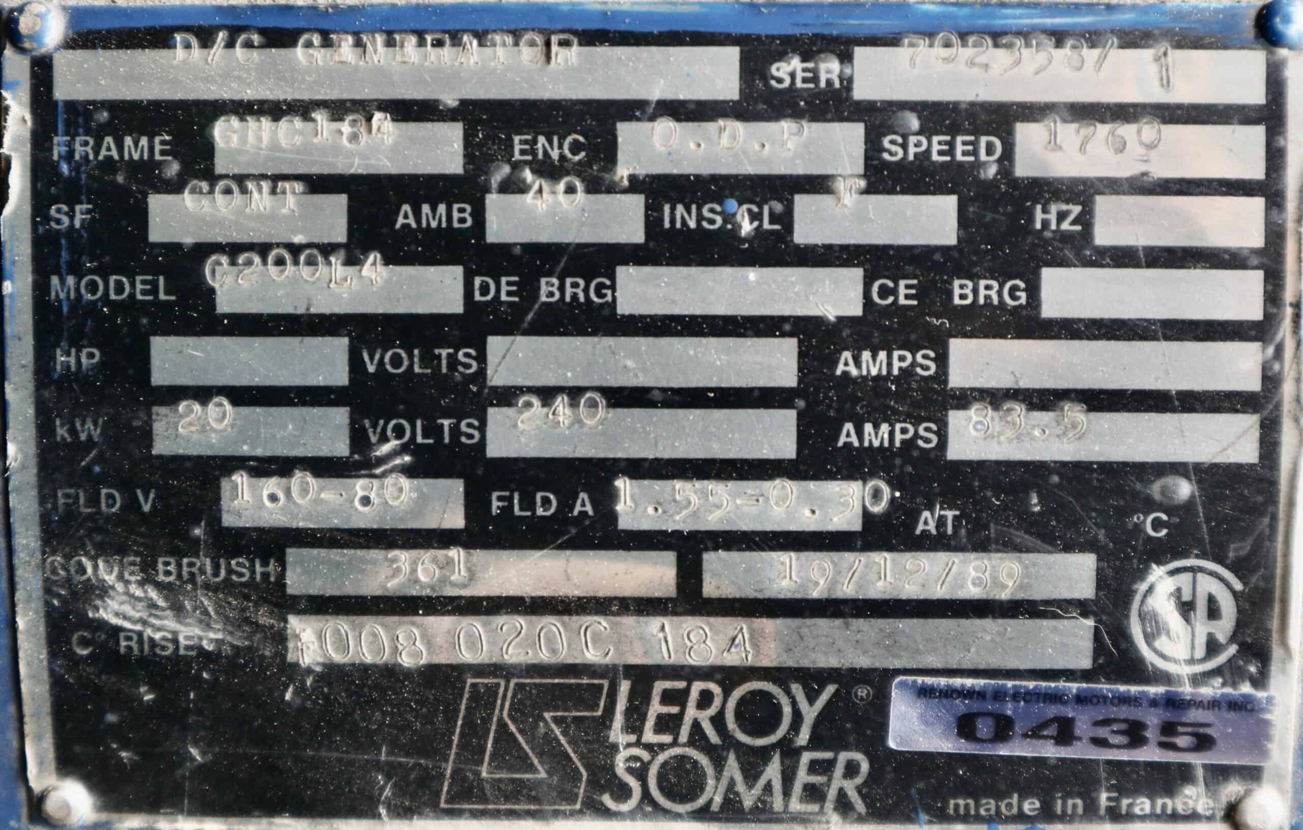 Leroy Somer Generator 30HP 20KW 1760RPM GHC184 #0435 - Image 7