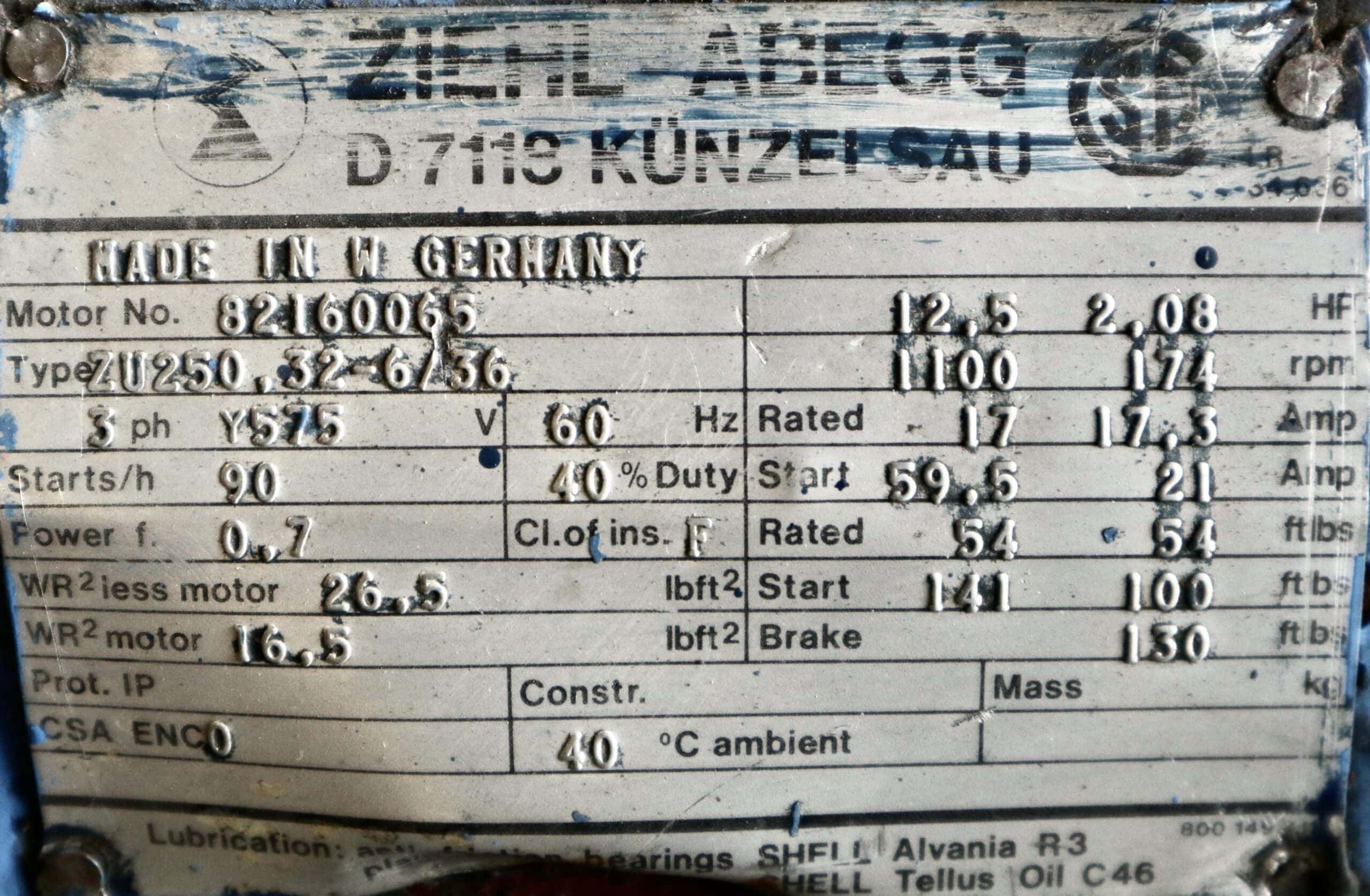 Ziehl-Abegg Ac Motor 12.5/2.08HP 1100/174RPM #195 - Image 2