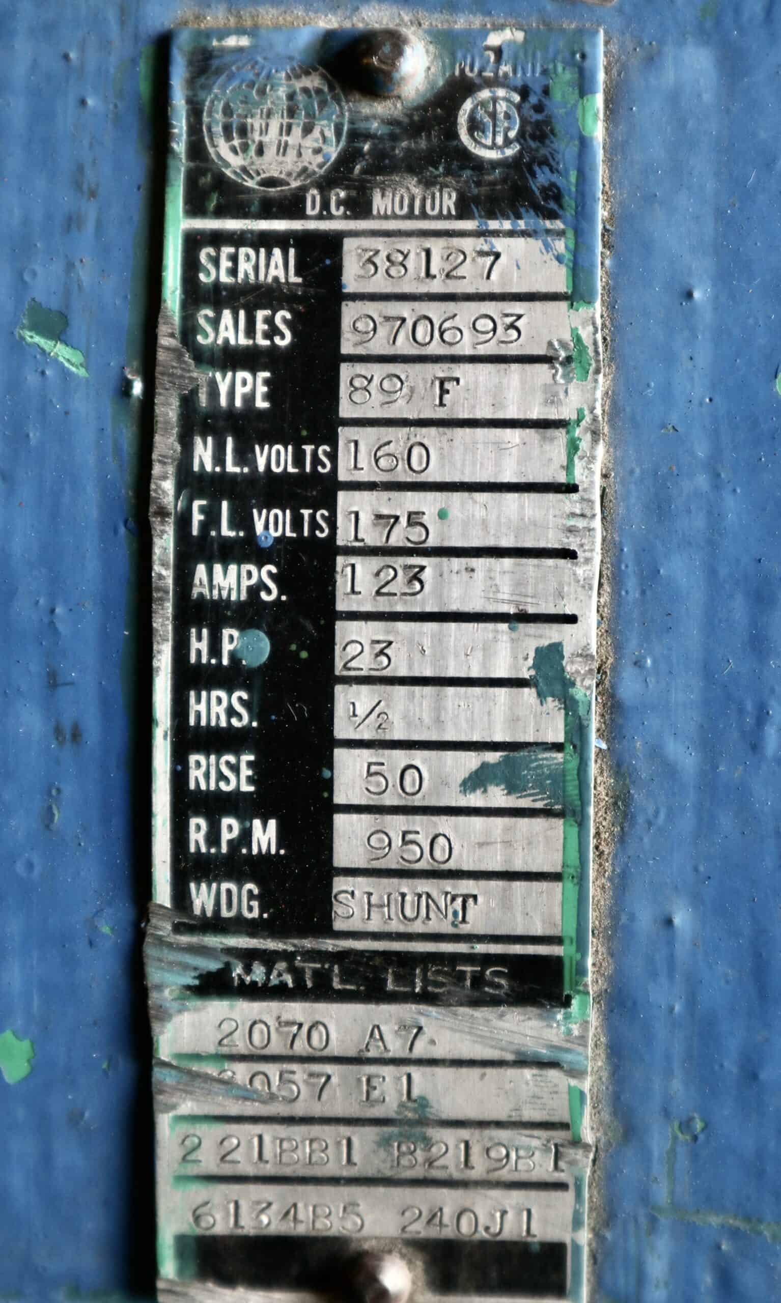 Otis DC Motor 23HP 950RPM 89F #0551 - Image 2