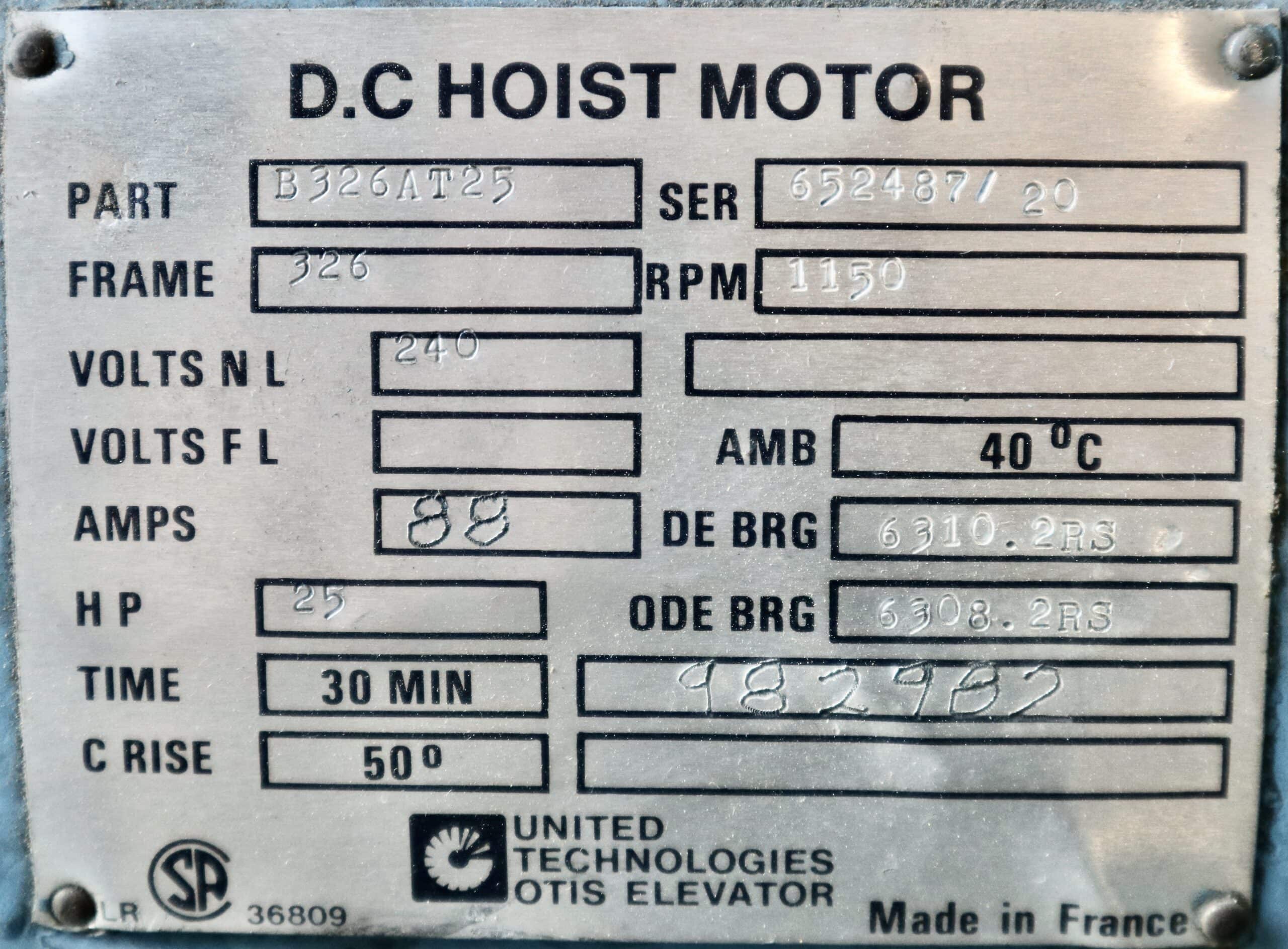 Otis DC Hoist Motor 25HP 1150RPM 326 #228 - Image 2