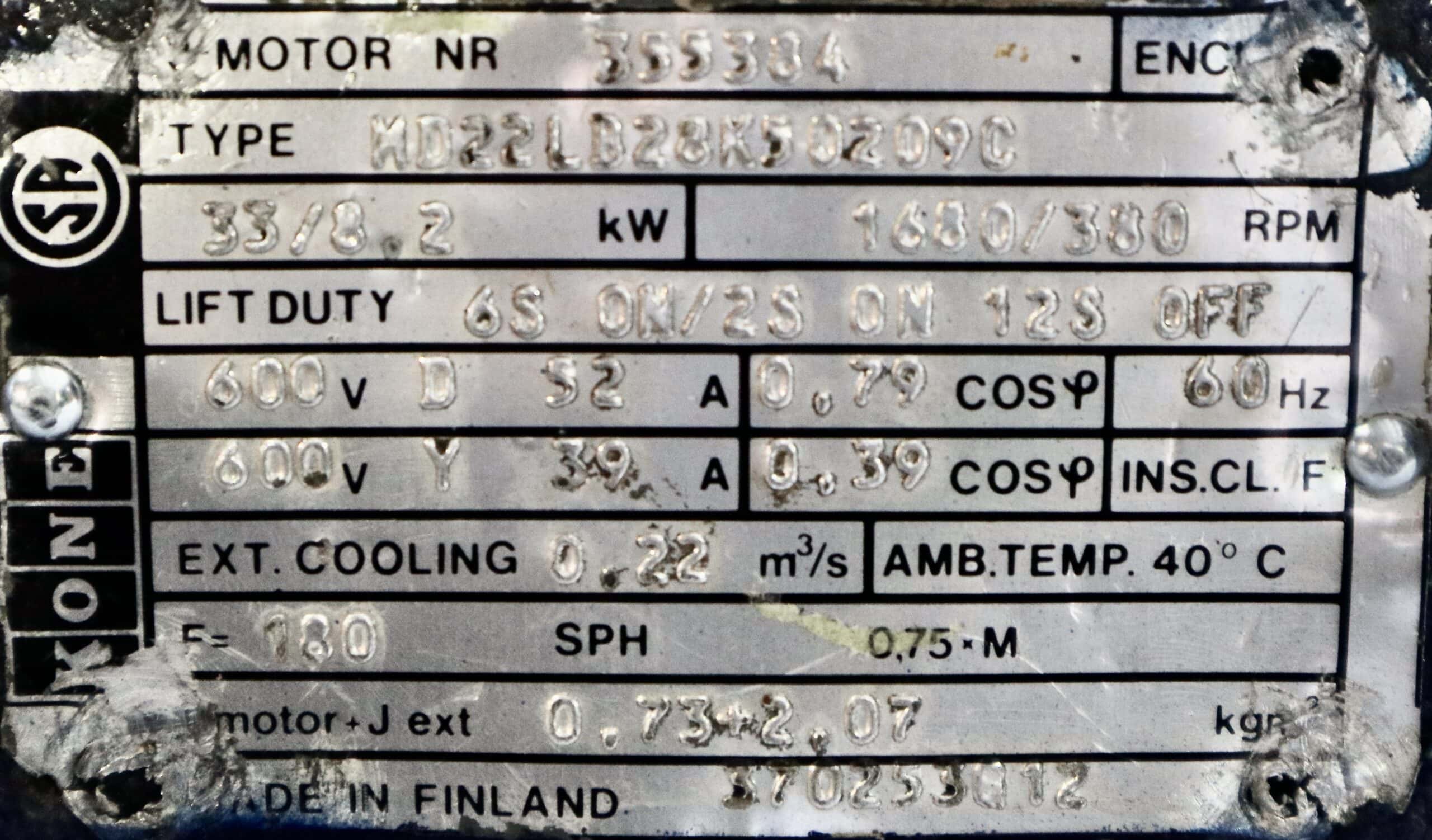 Kone AC Motor 33/8.2KW 1680/380RPM - Image 2