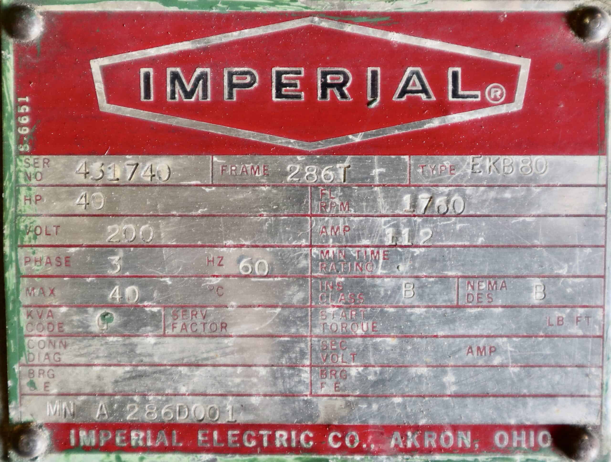Imperial Electric AC Motor 40HP 1760RPM 286T - Image 7