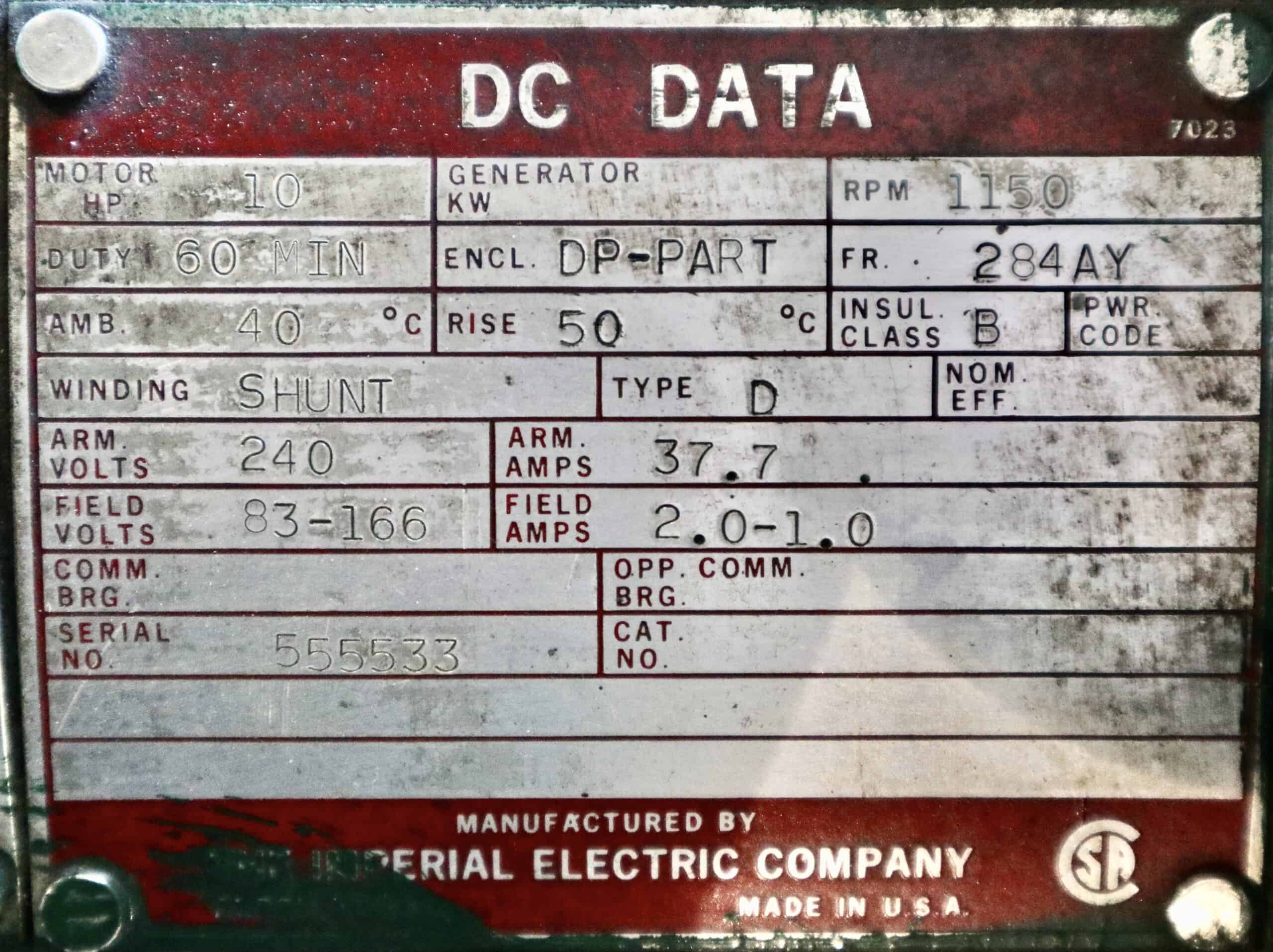 Imperial Electric DC Hoist 10HP 1150RPM 284AY - Image 2