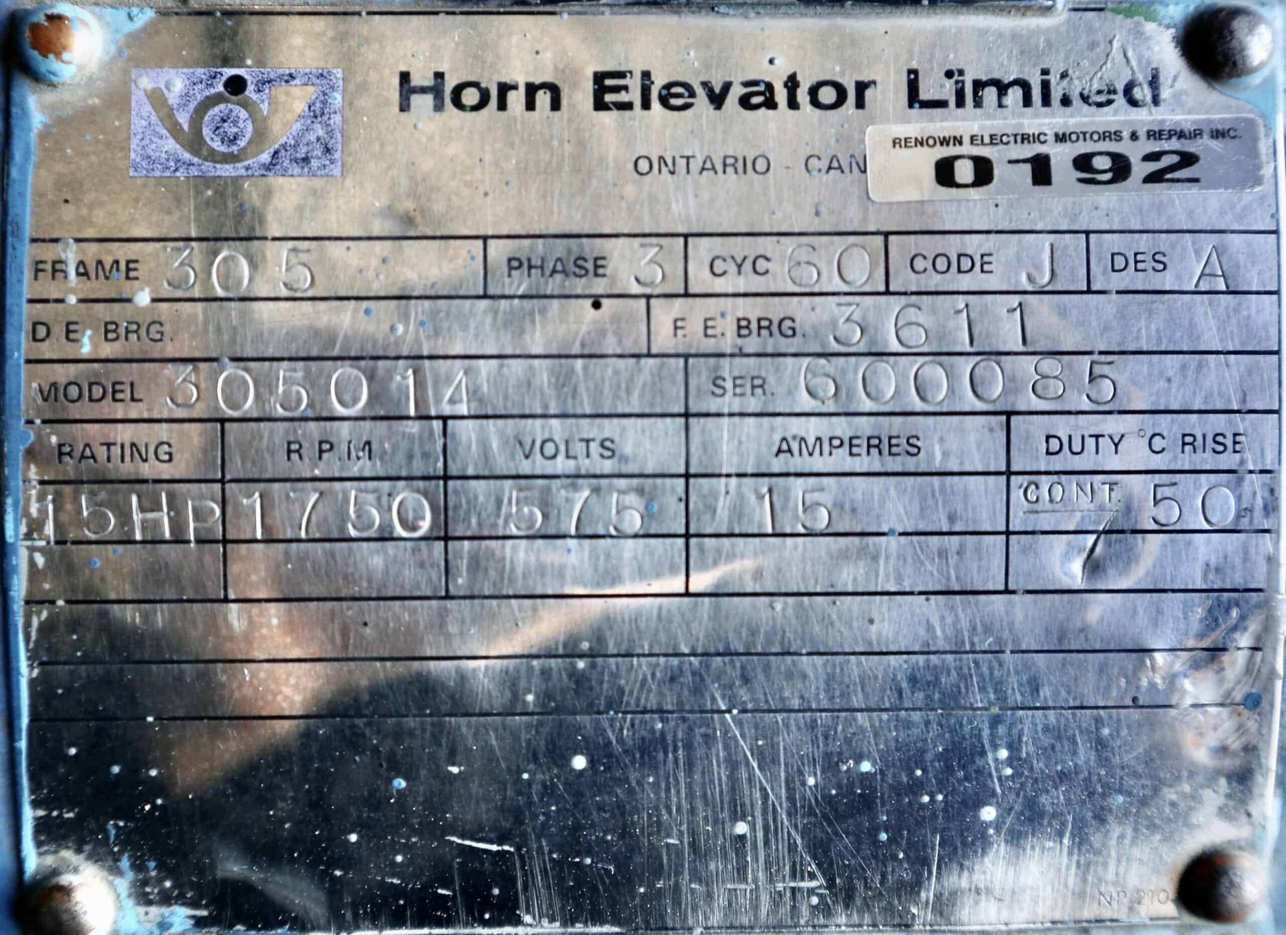 Horn AC 15HP 10KW 1750RPM 305 #0192 - Image 2