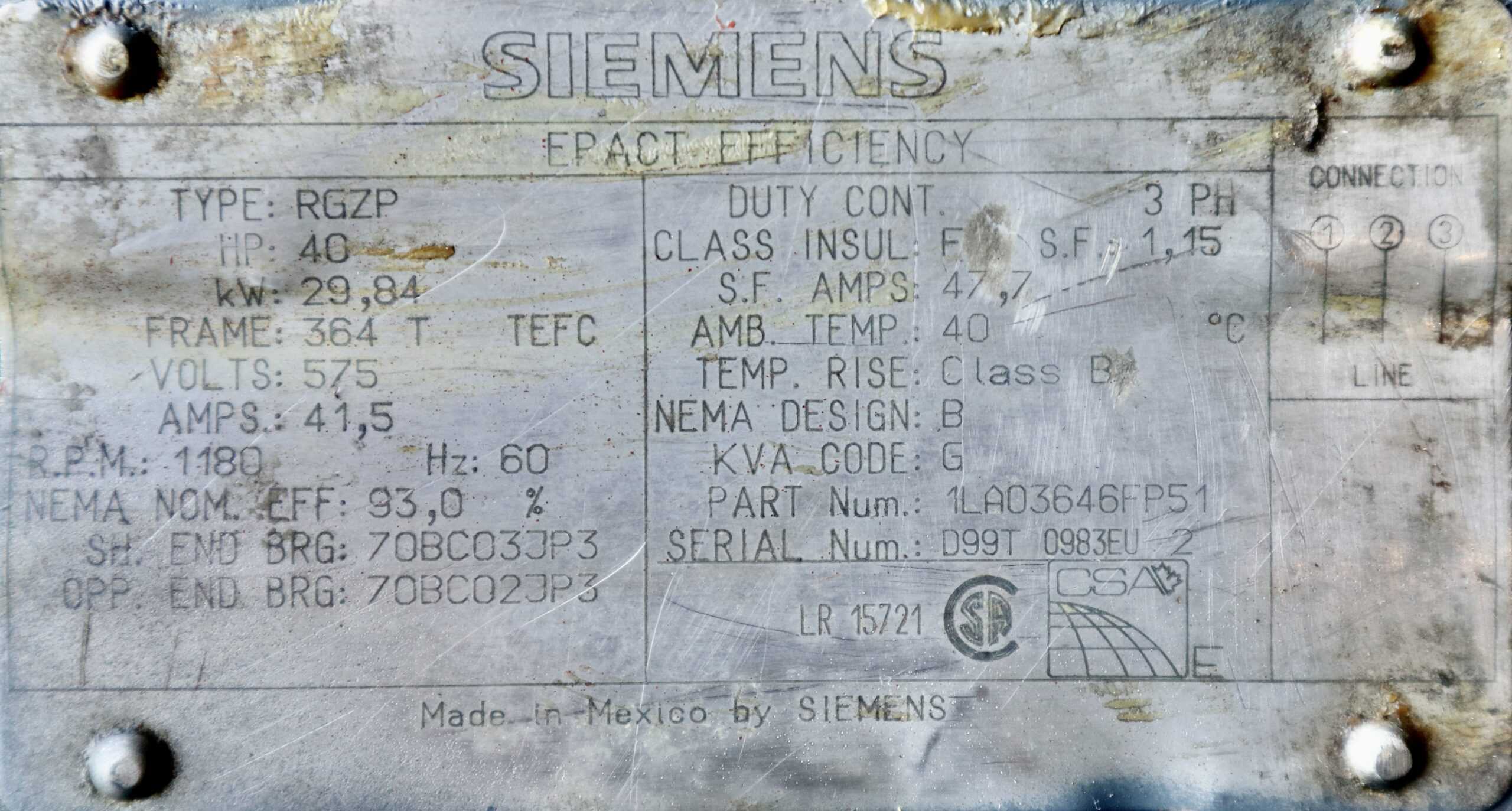 Siemens AC 40HP 1180RPM 364T - Image 2