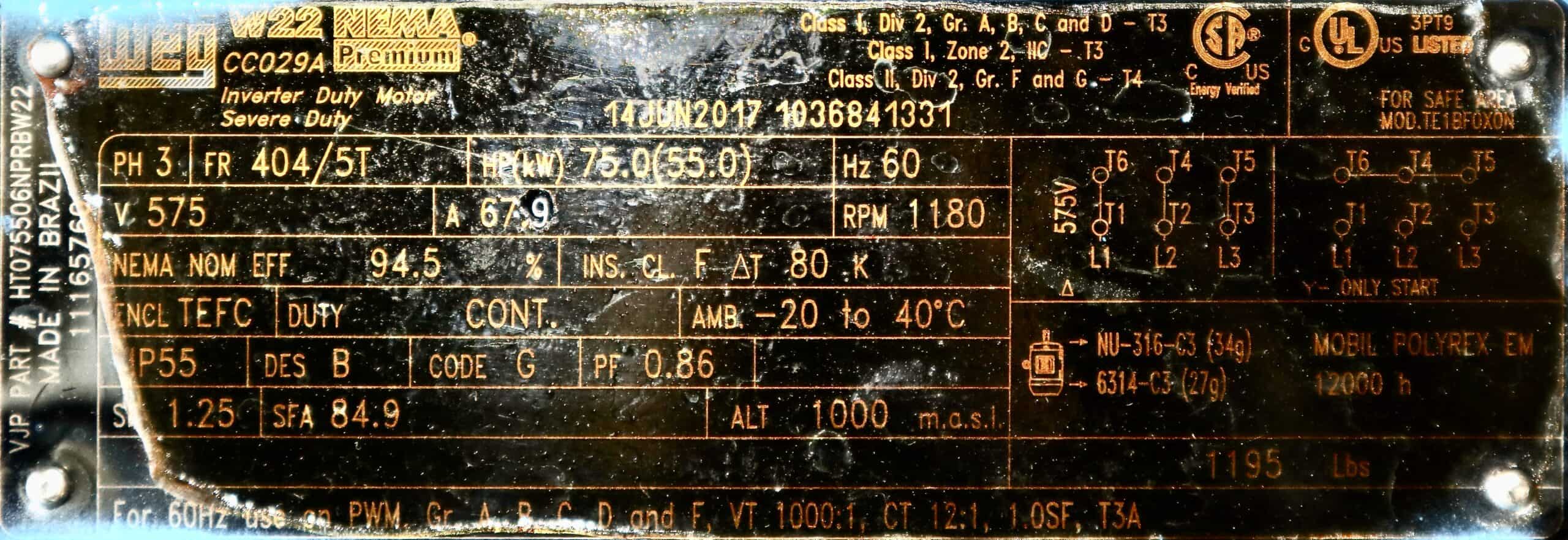 WEG AC 75HP 1180RPM 404T - Image 2