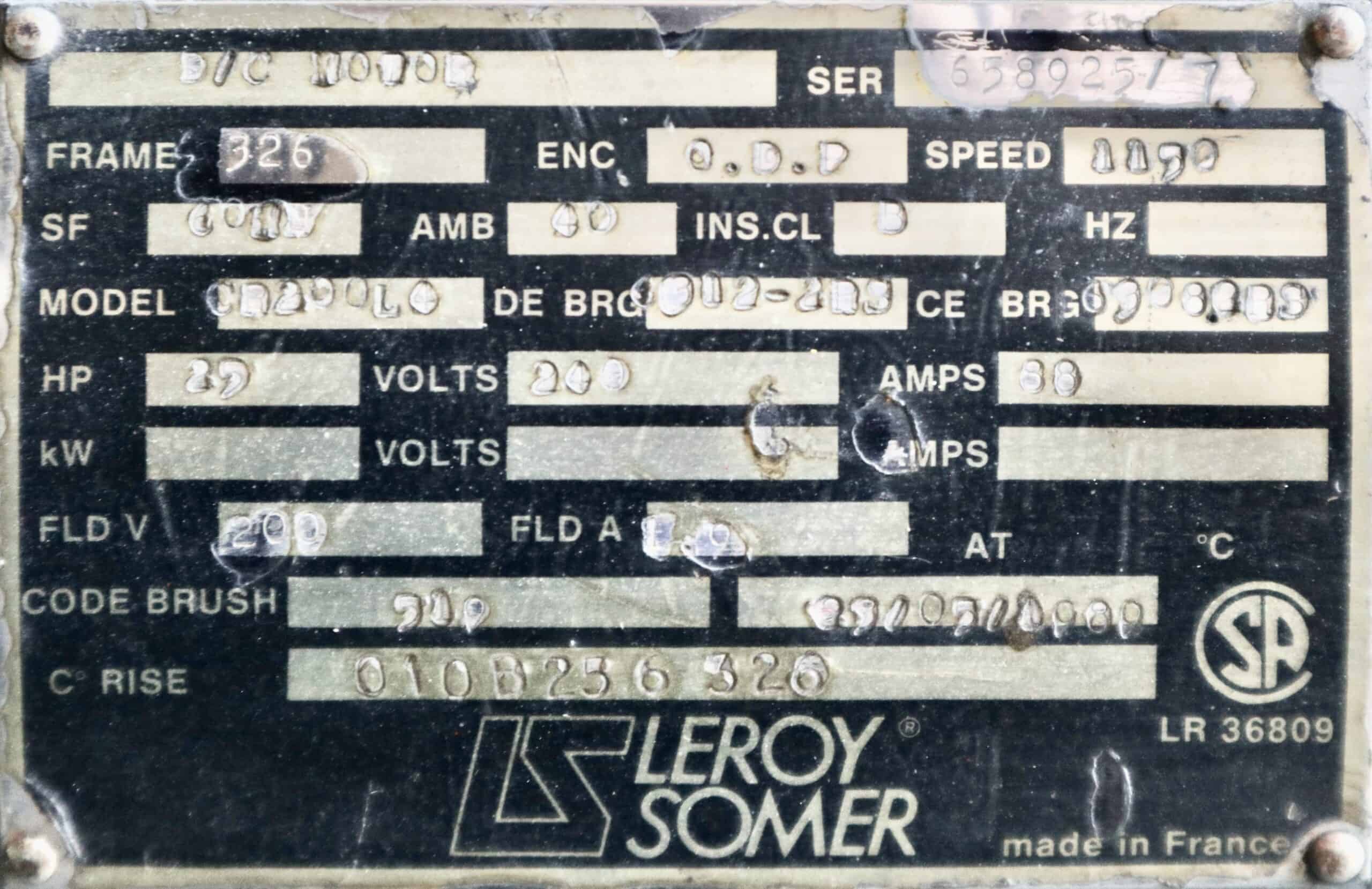 Leroy Somer DC 25HP 1150RPM 326 - Image 2