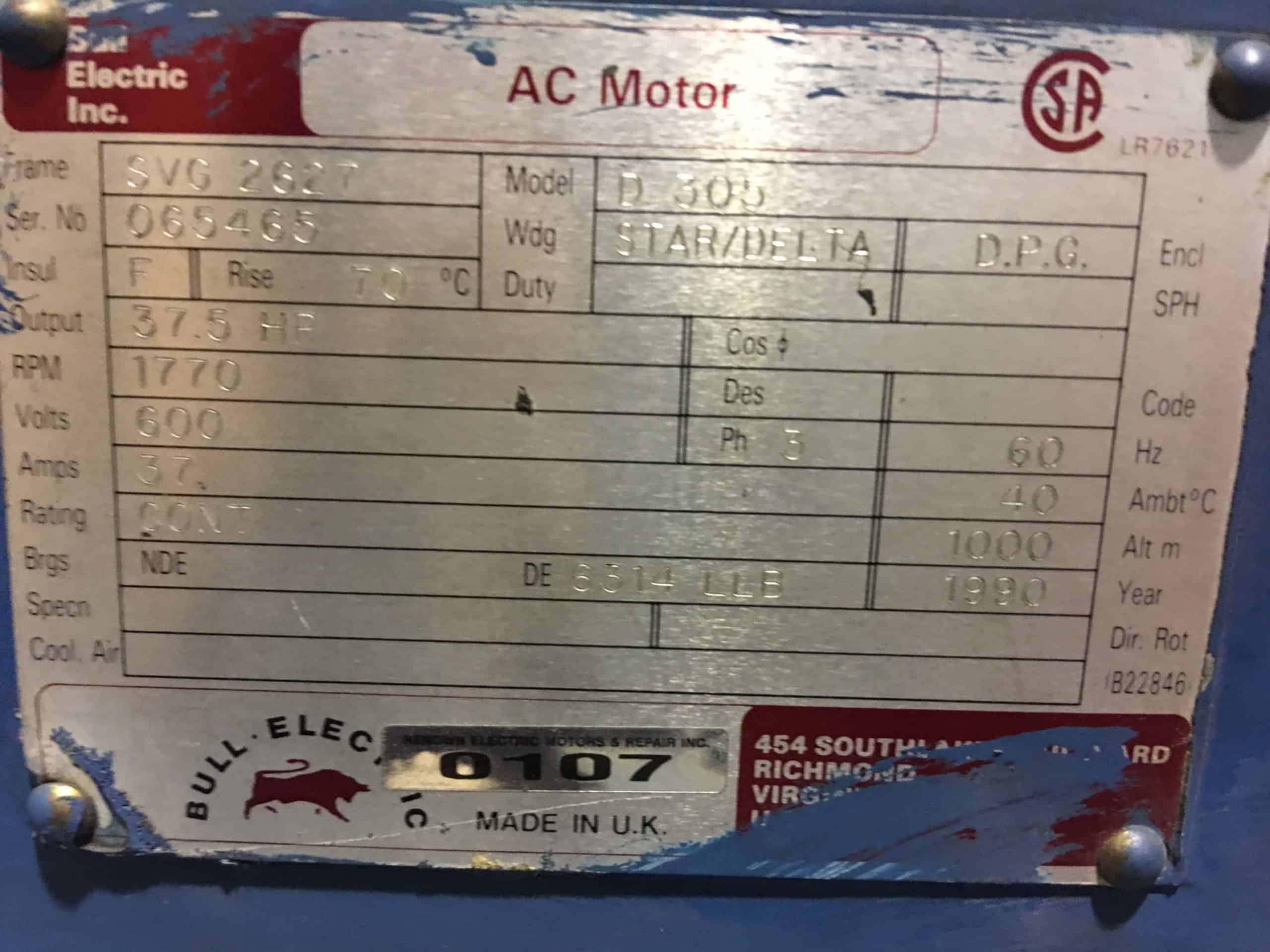 Bull Generator 37.5HP 1770RPM 600V 37A #0107 - Image 5