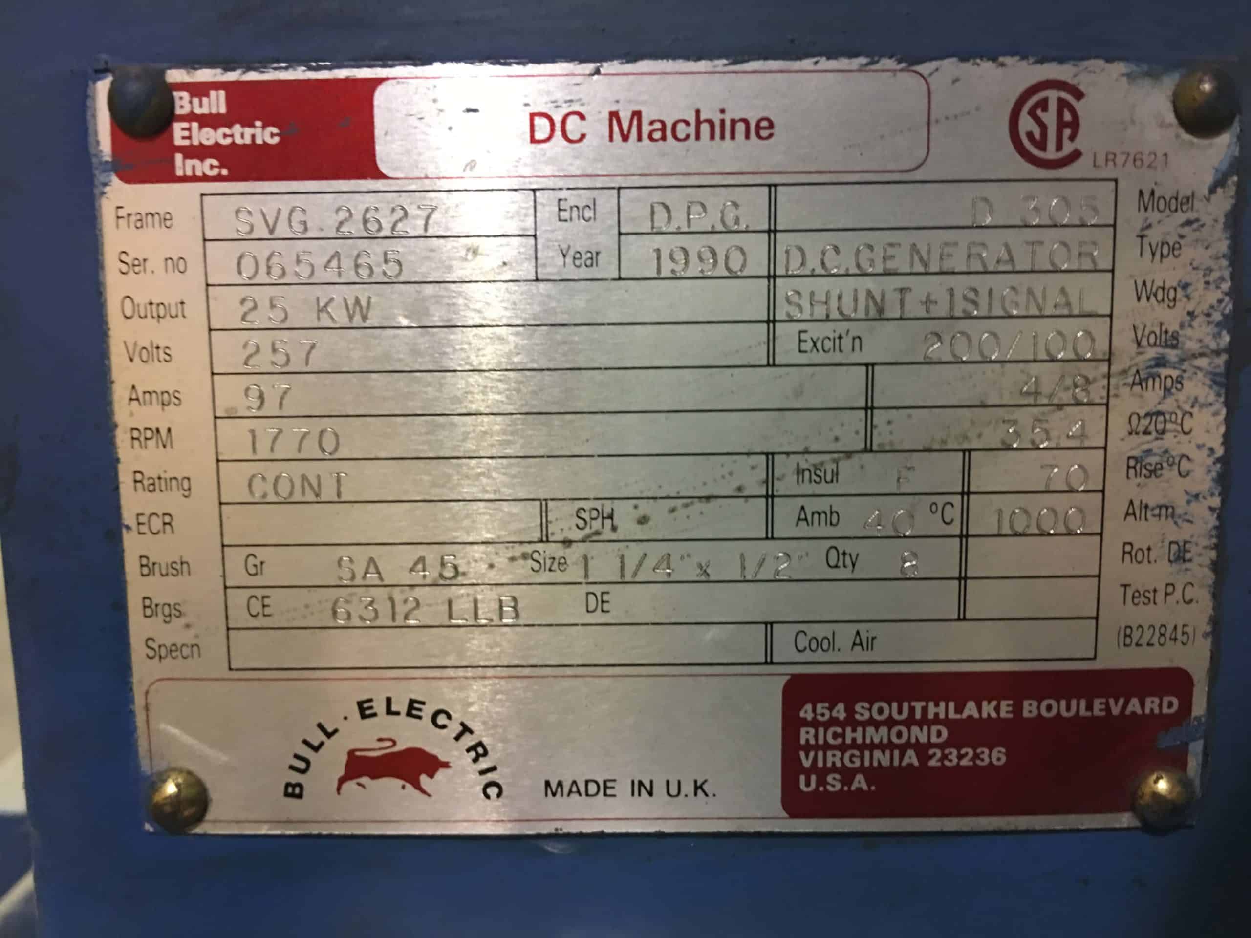 Bull Generator 37.5HP 1770RPM 600V 37A #0107 - Image 4