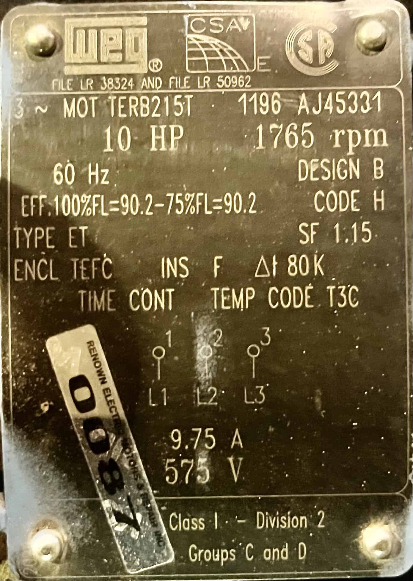 Weg 10HP 575V 1765RPM AC Motor #0087 - Image 2