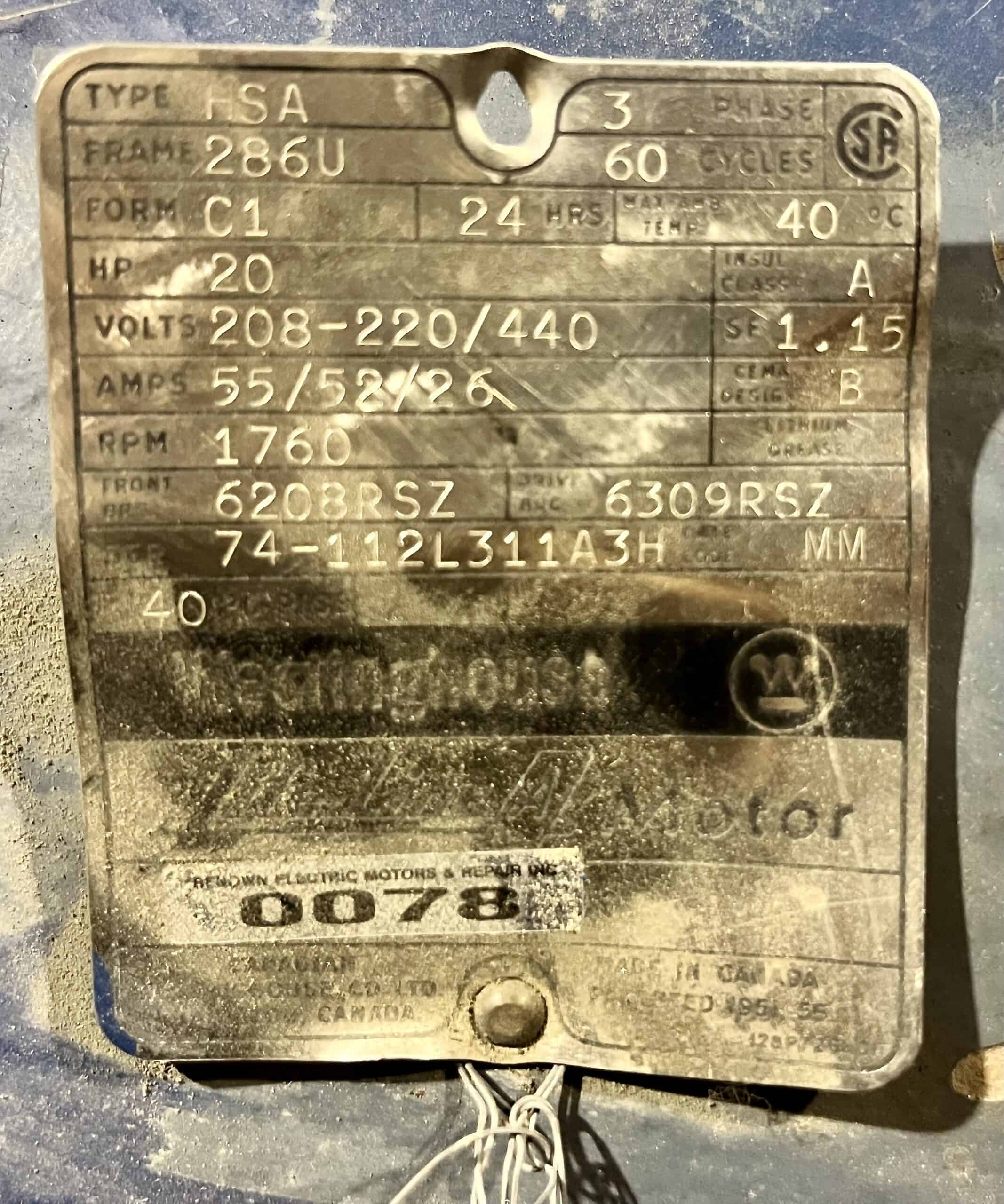 Westinghouse 20HP 1760RPM 286U AC Motor #0078 - Image 3