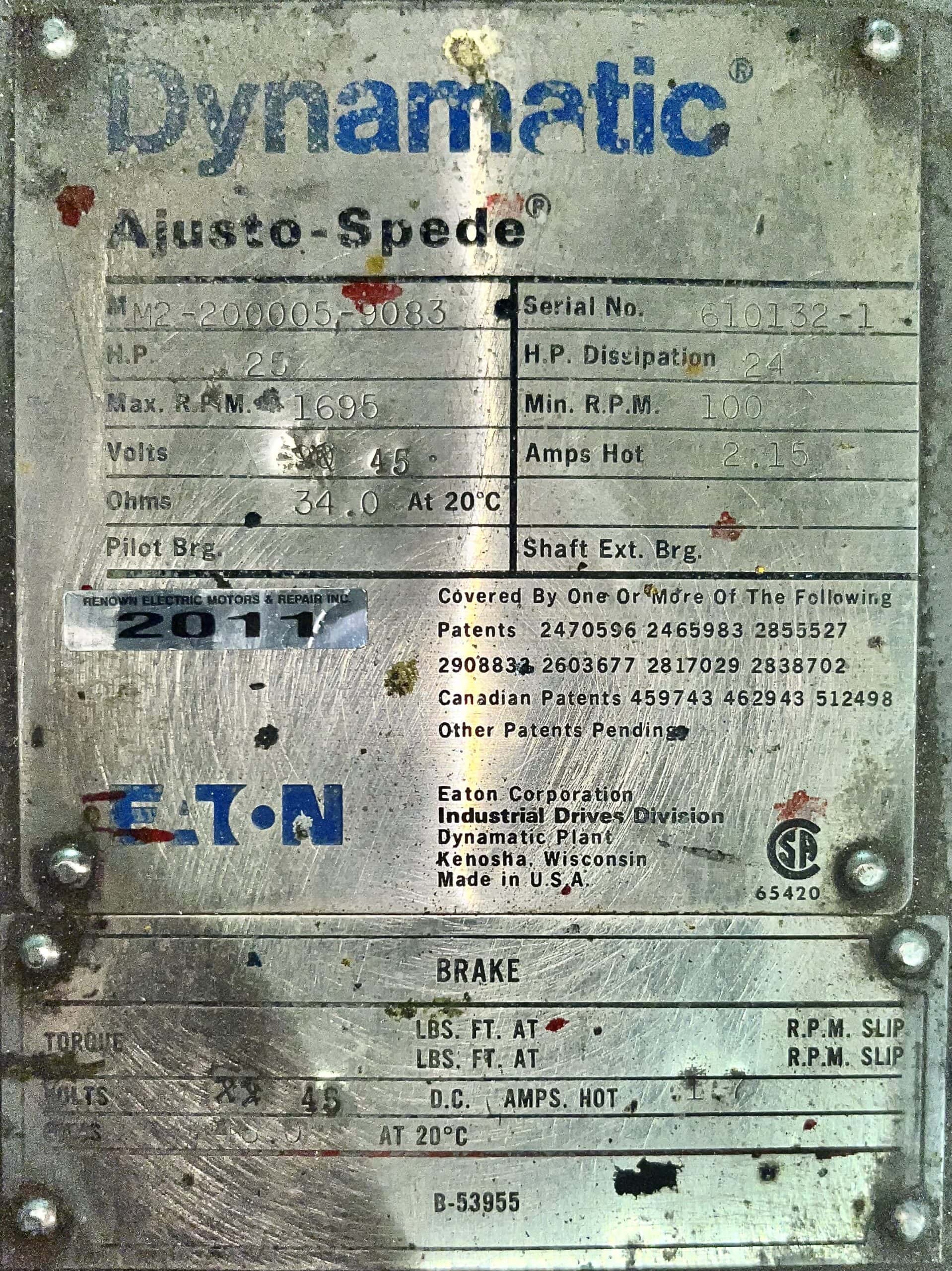 Dynamatic 25HP 1750RPM 284TDZ AC Motor with Brake #2011 - Image 2