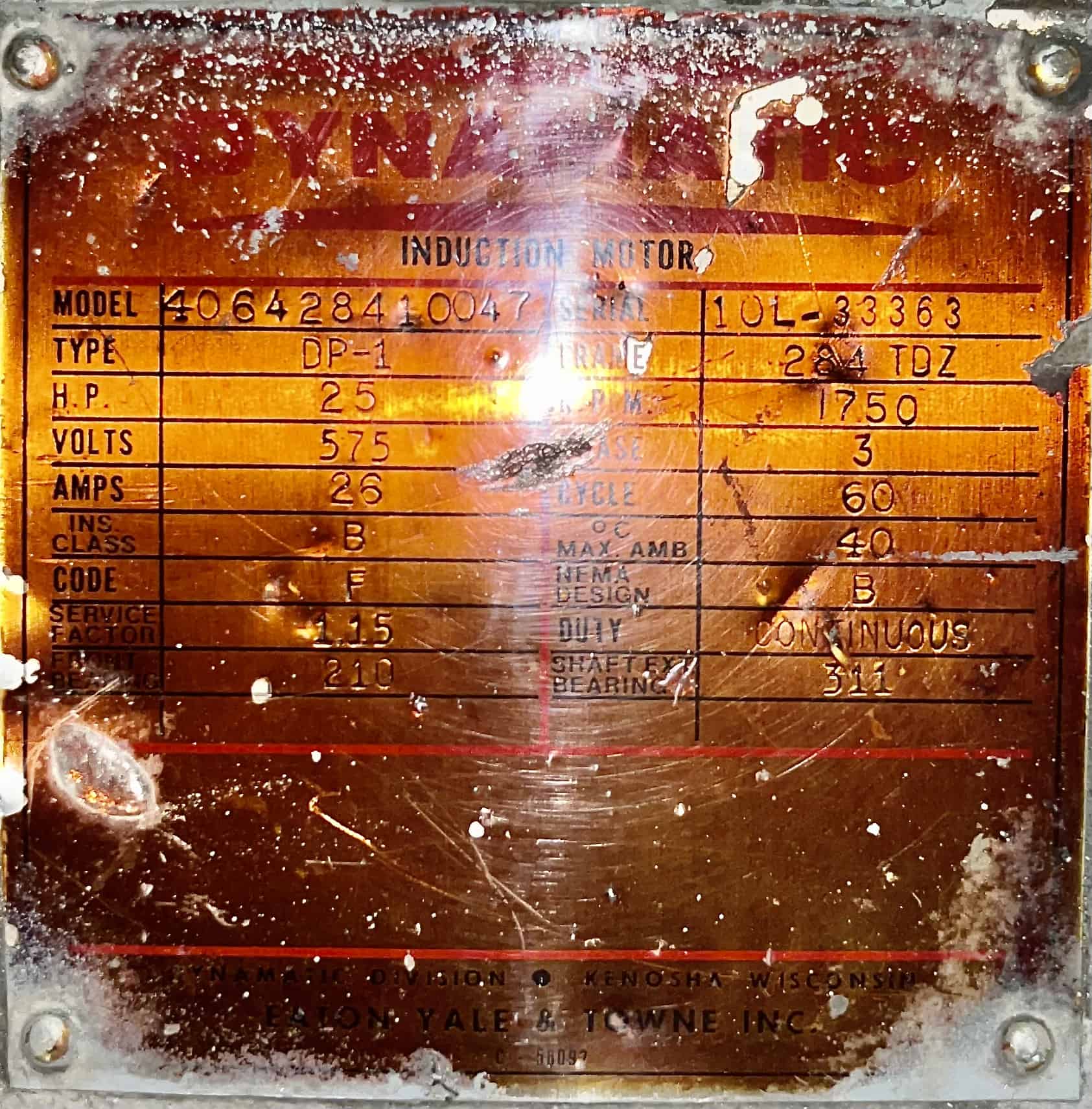 Dynamatic 25HP 1750RPM 284TDZ AC Motor with Brake #2011 - Image 3