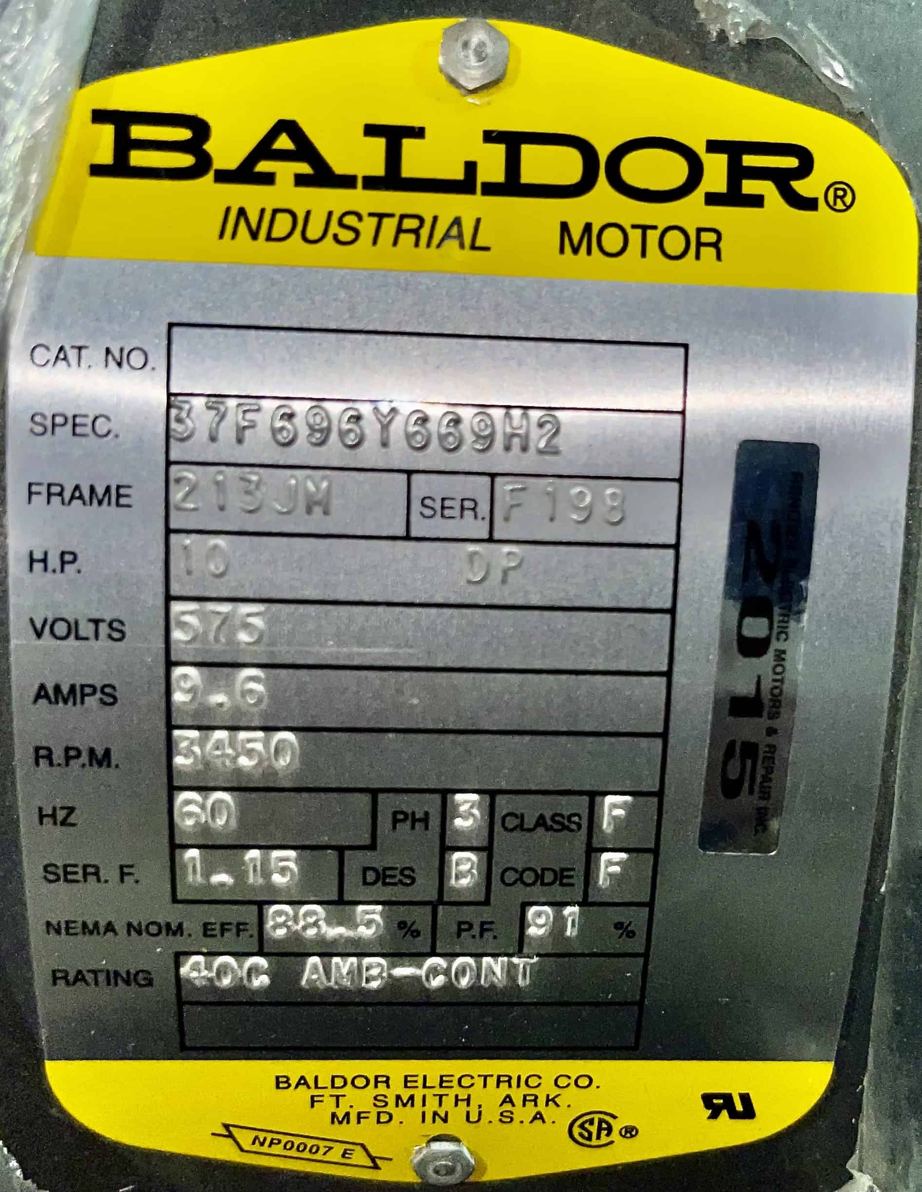 Baldor 10HP 3450RPM 213JM AC Motor #2015 - Image 2