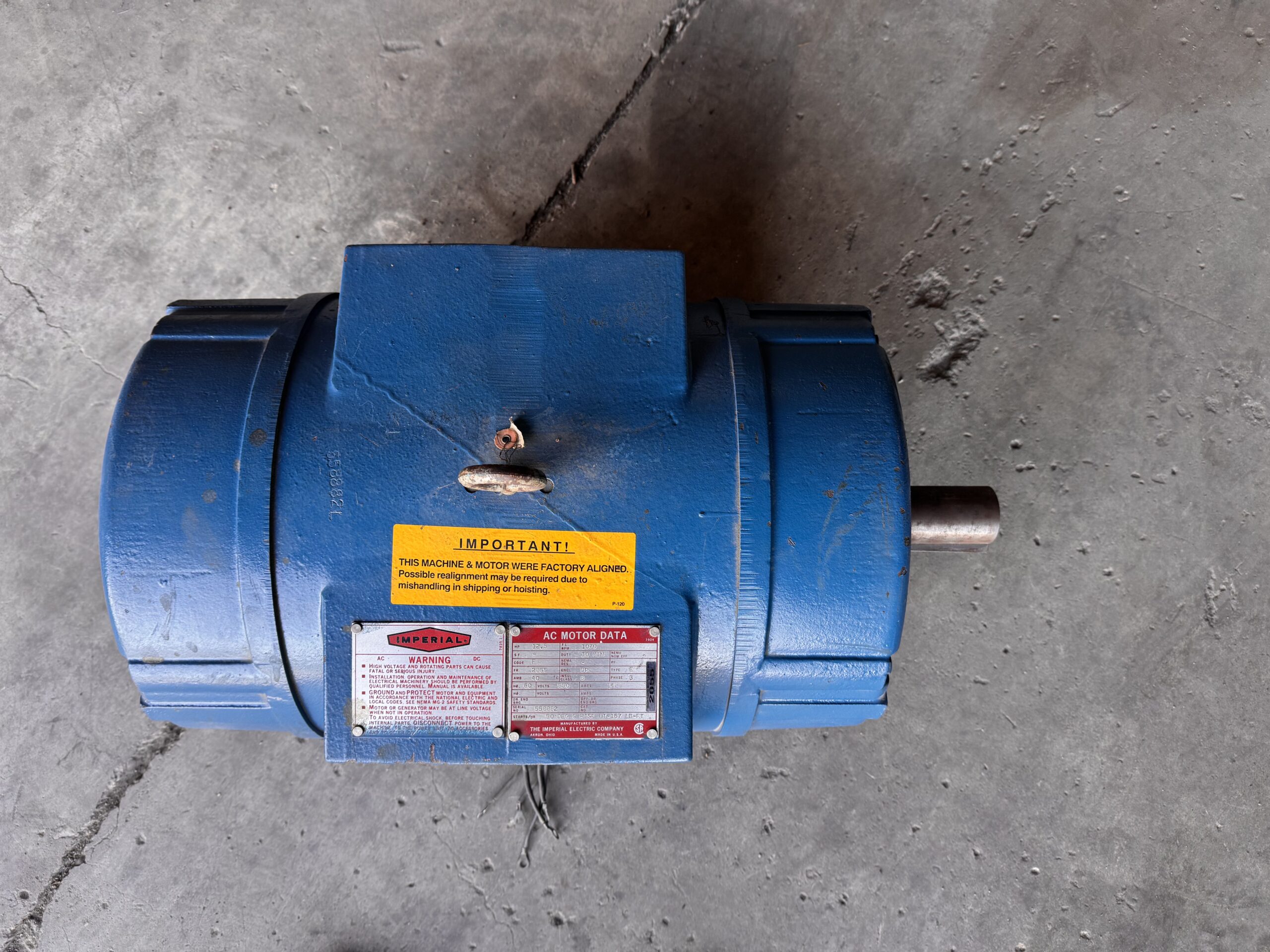 Imperial AC Motor 12.5HP 1070RPM 550V 14A 286T #2055