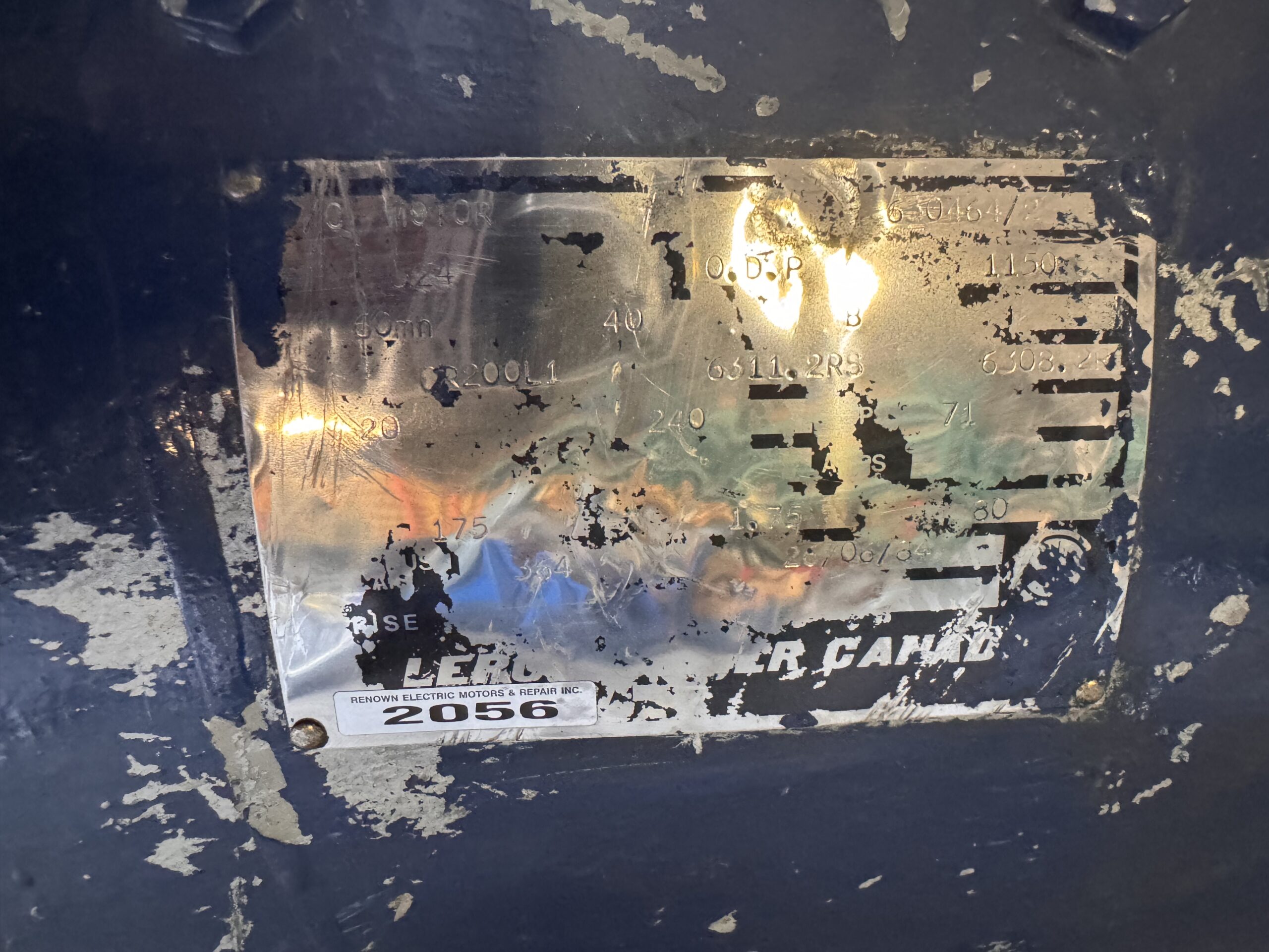 Leroy Somer DC Motor 20HP 240/175V 71/1.75A 364 #2056 - Image 3