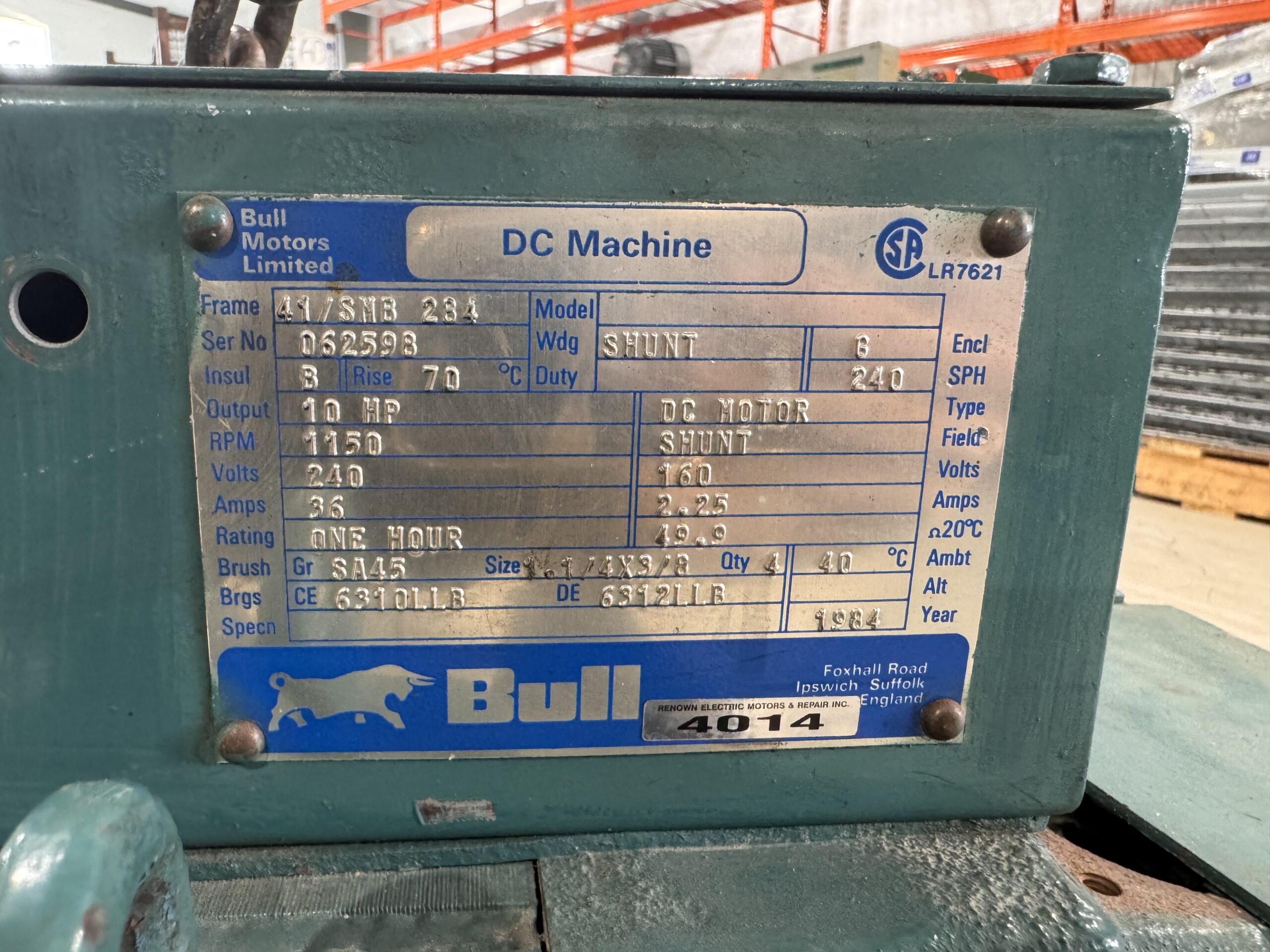 Bull DC 10HP 1150RPM 41/SNB 284 #4014 - Image 3