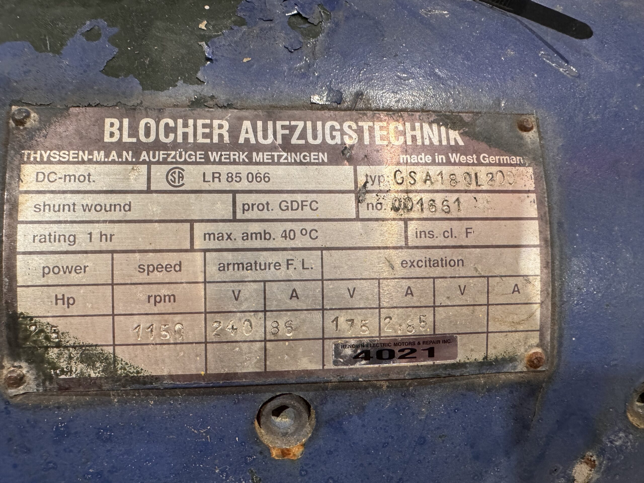 Blocher DC Hoist 25HP 1150RPM #4021 - Image 2