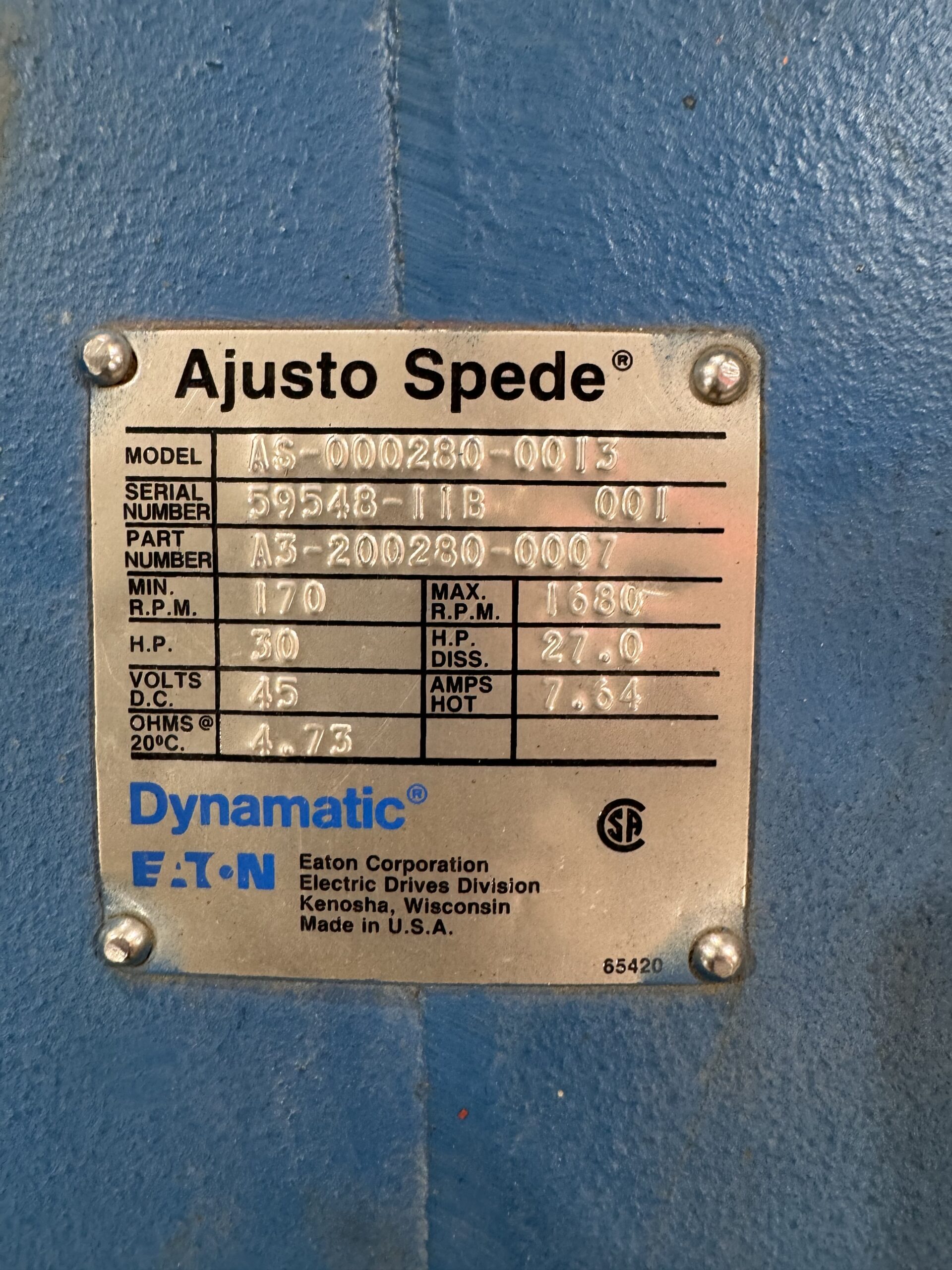 Dynamatic Induction Motor 30HP 1755RPM 575V 31.2A 286TDZ #4025 - Image 3