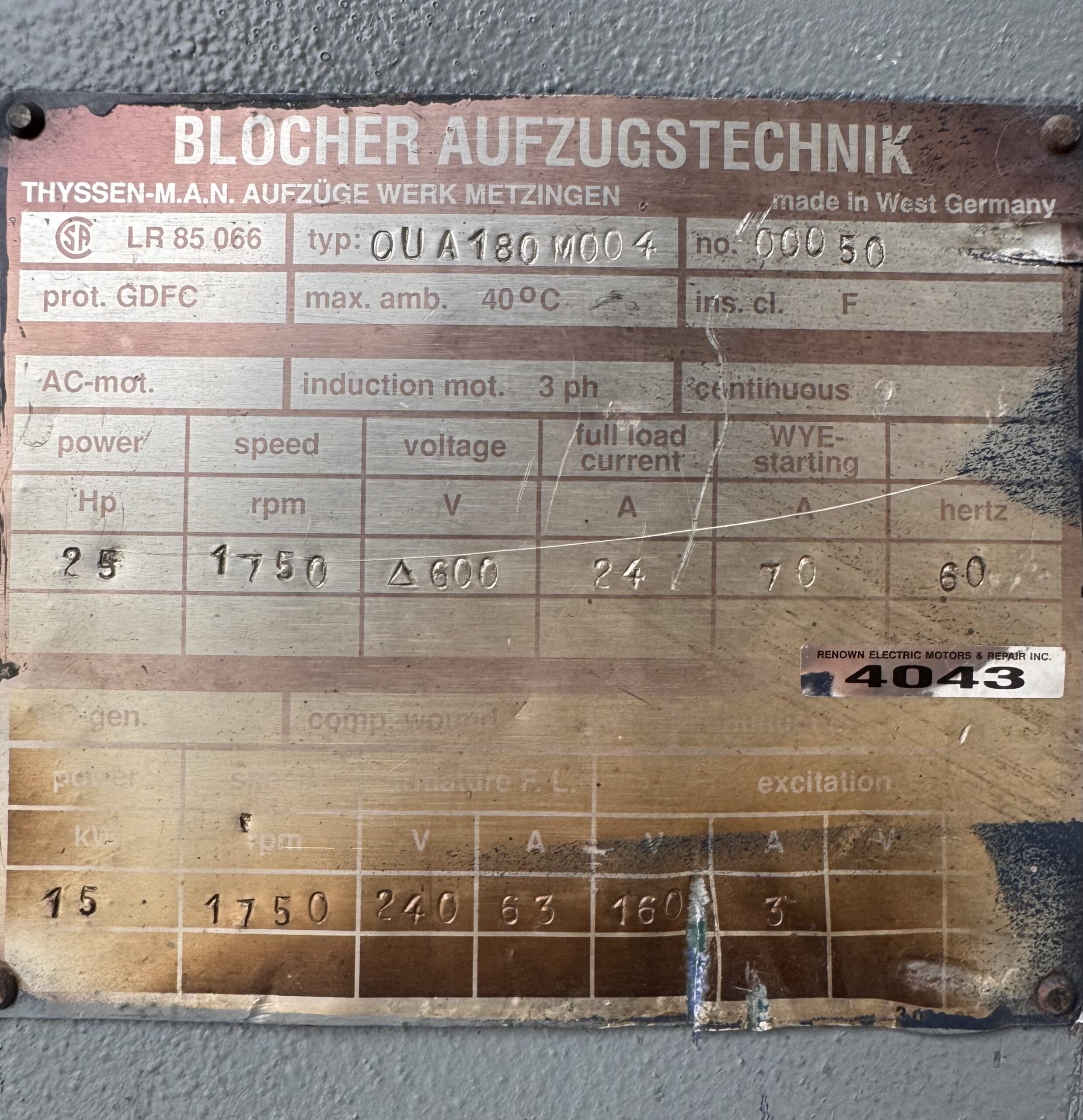 Blocher MG Set 25HP 15KW 1750RPM OUA180M004 #4043 - Image 2