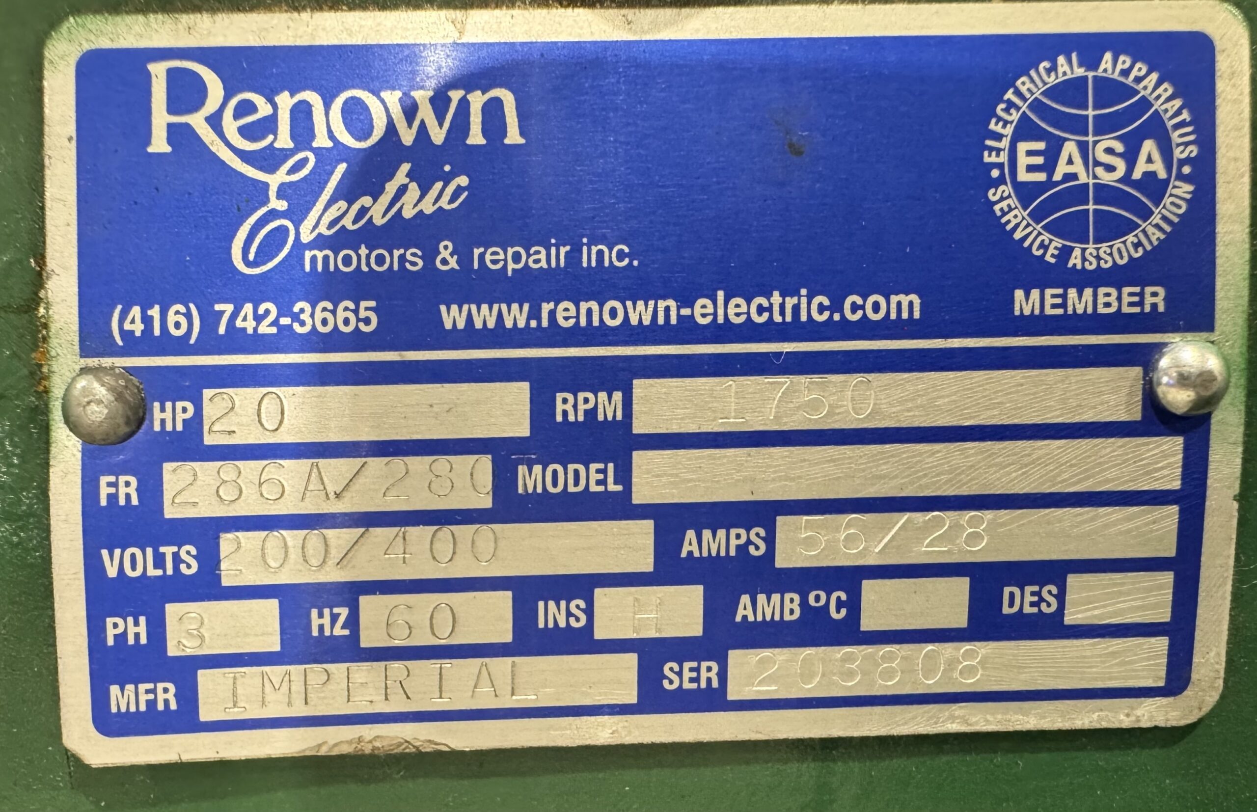 Imperial Generator 20HP 12.5KW 1750RPM 286A/280T P.O.146 - Image 3