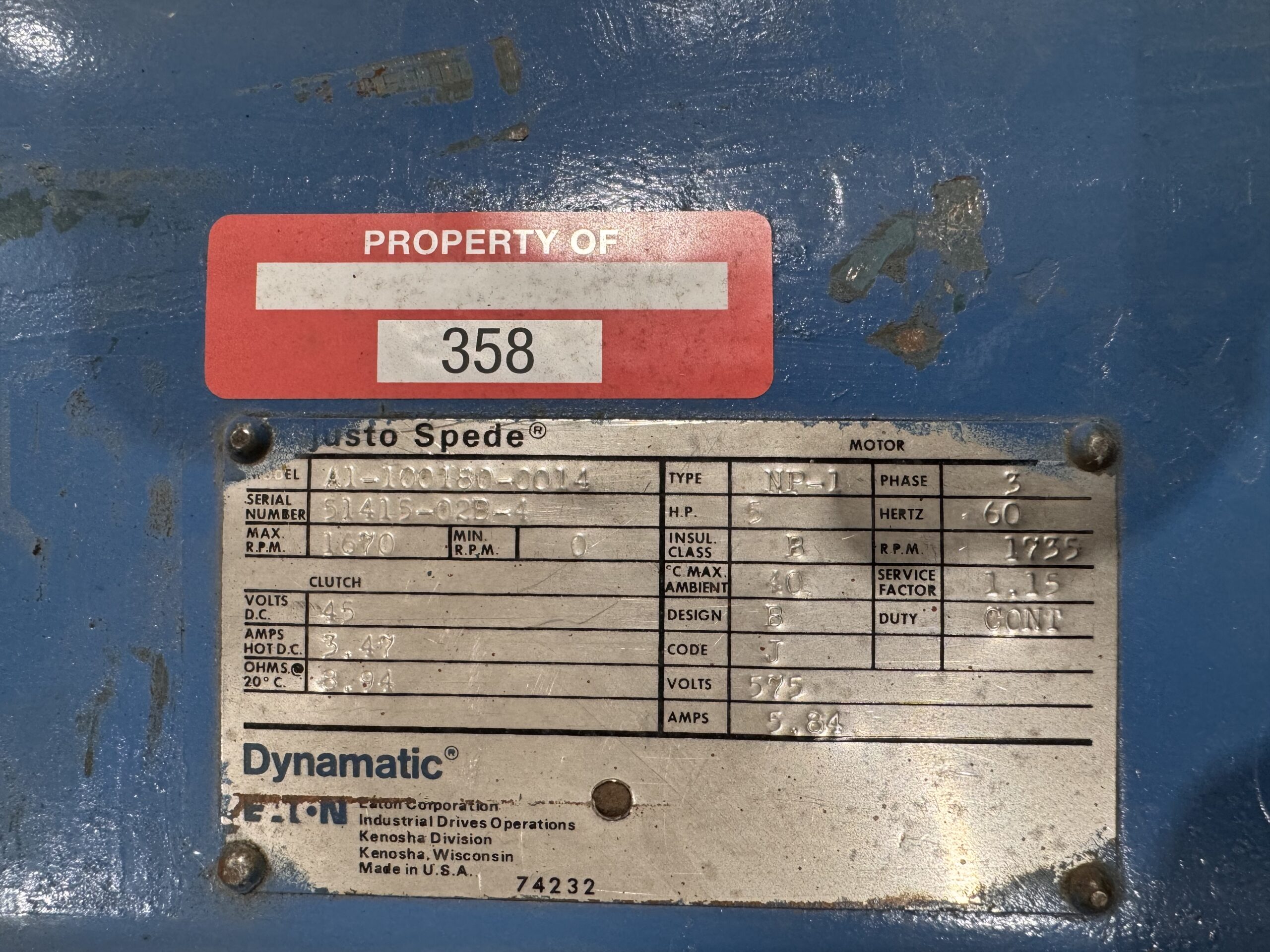 Dynamatic Eddy Current 5HP 575V 45vdc P.O.358 - Image 2