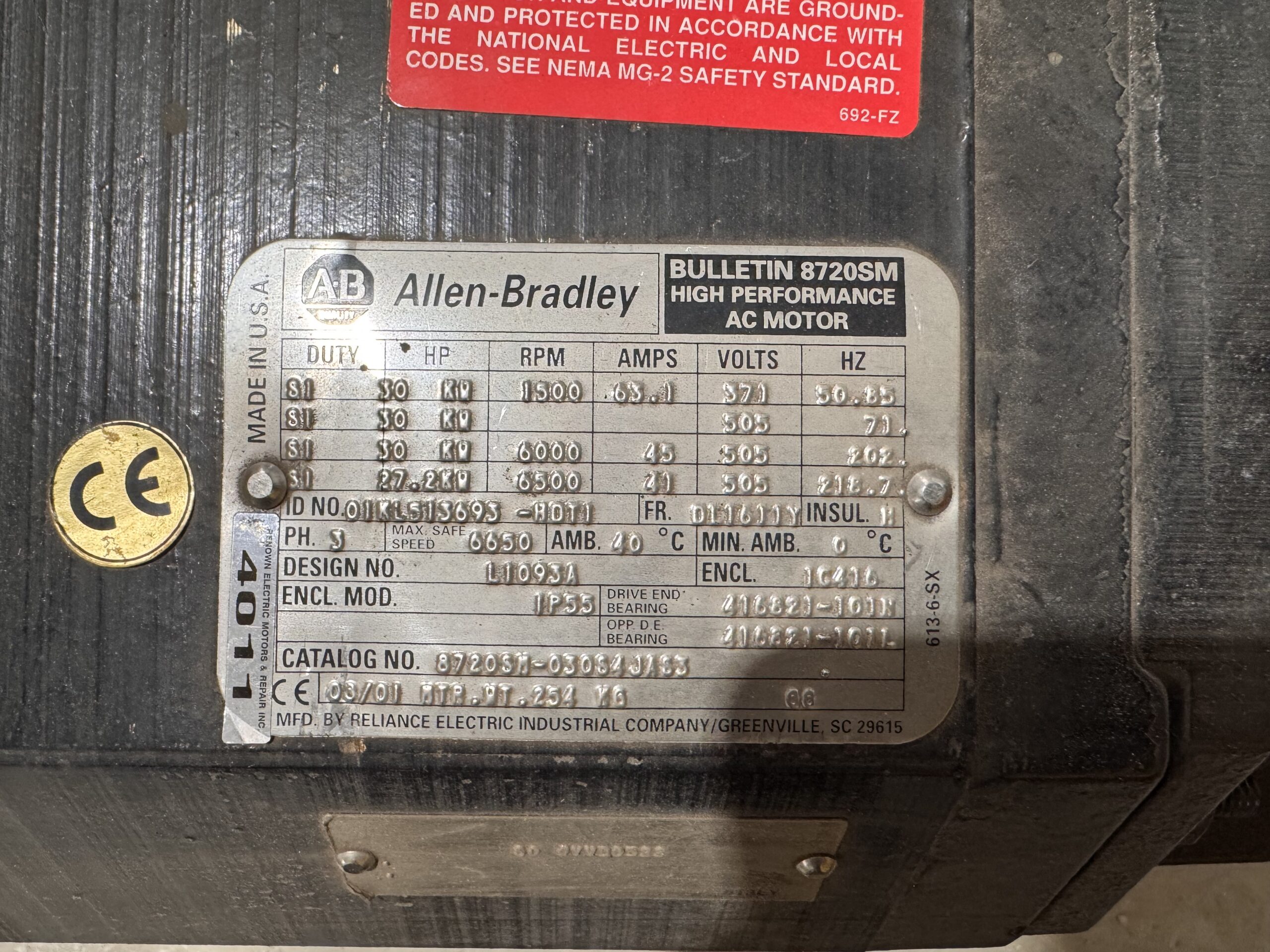 Allen-Bradley Reliance Multi Speed Motor 30KW 1800RPM 60Hz #4011 - Image 2