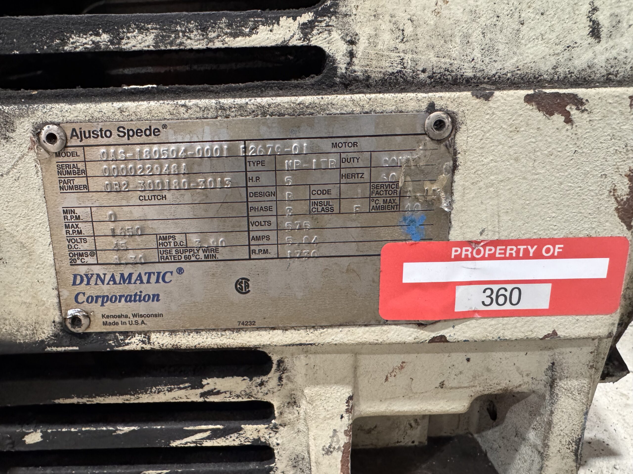 Dynamatic Eddy Current 5HP 575V 1730RPM P.O.360 - Image 2