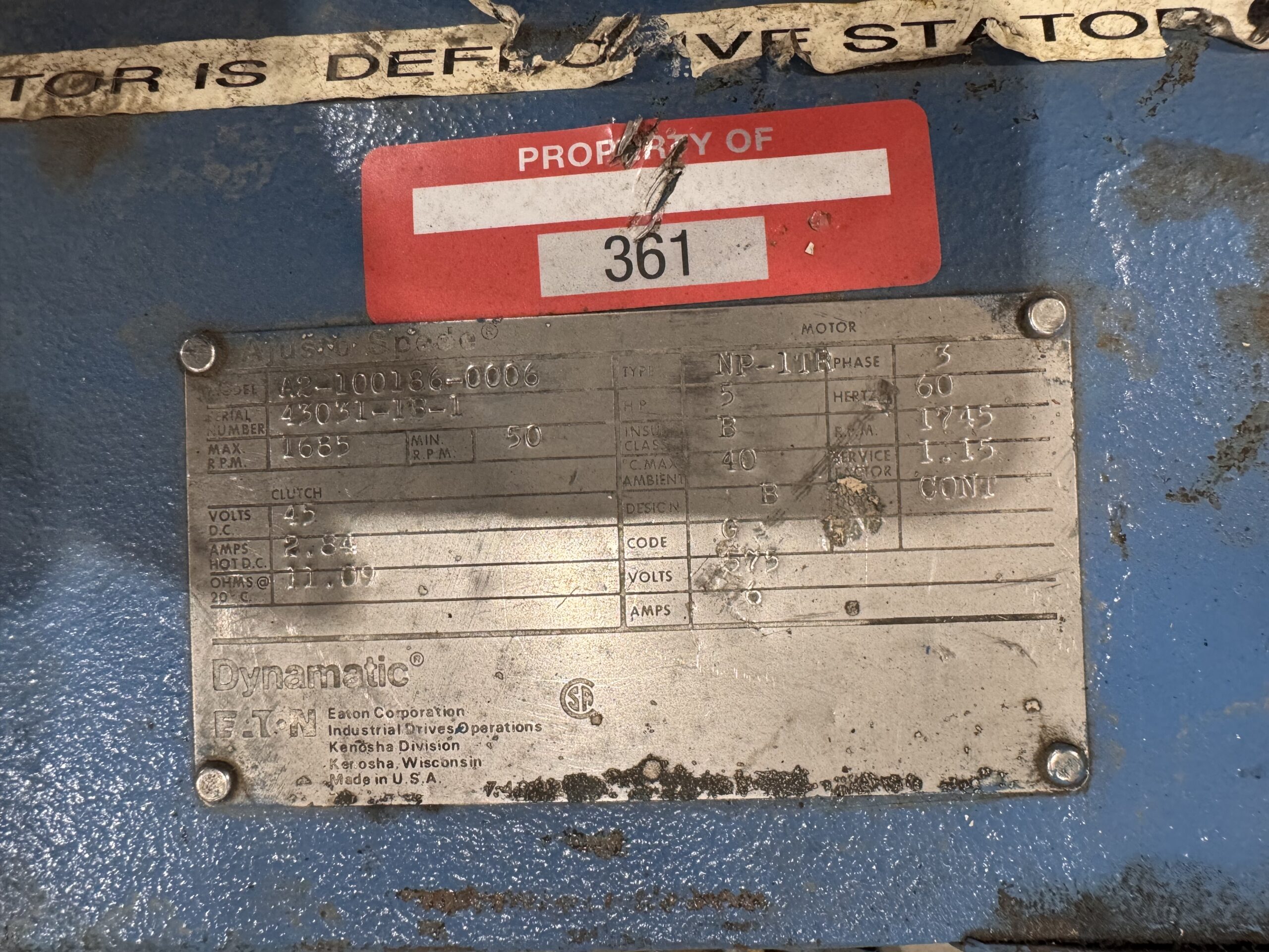 Dynamatic Eddy Current 5HP 575V 1745RPM P.O.361 - Image 2