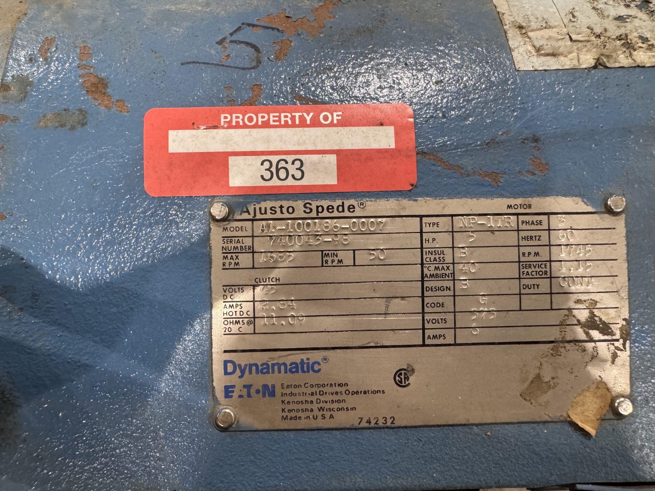 Dynamatic Eddy Current 5HP 575V 1745RPM P.O.363 - Image 2