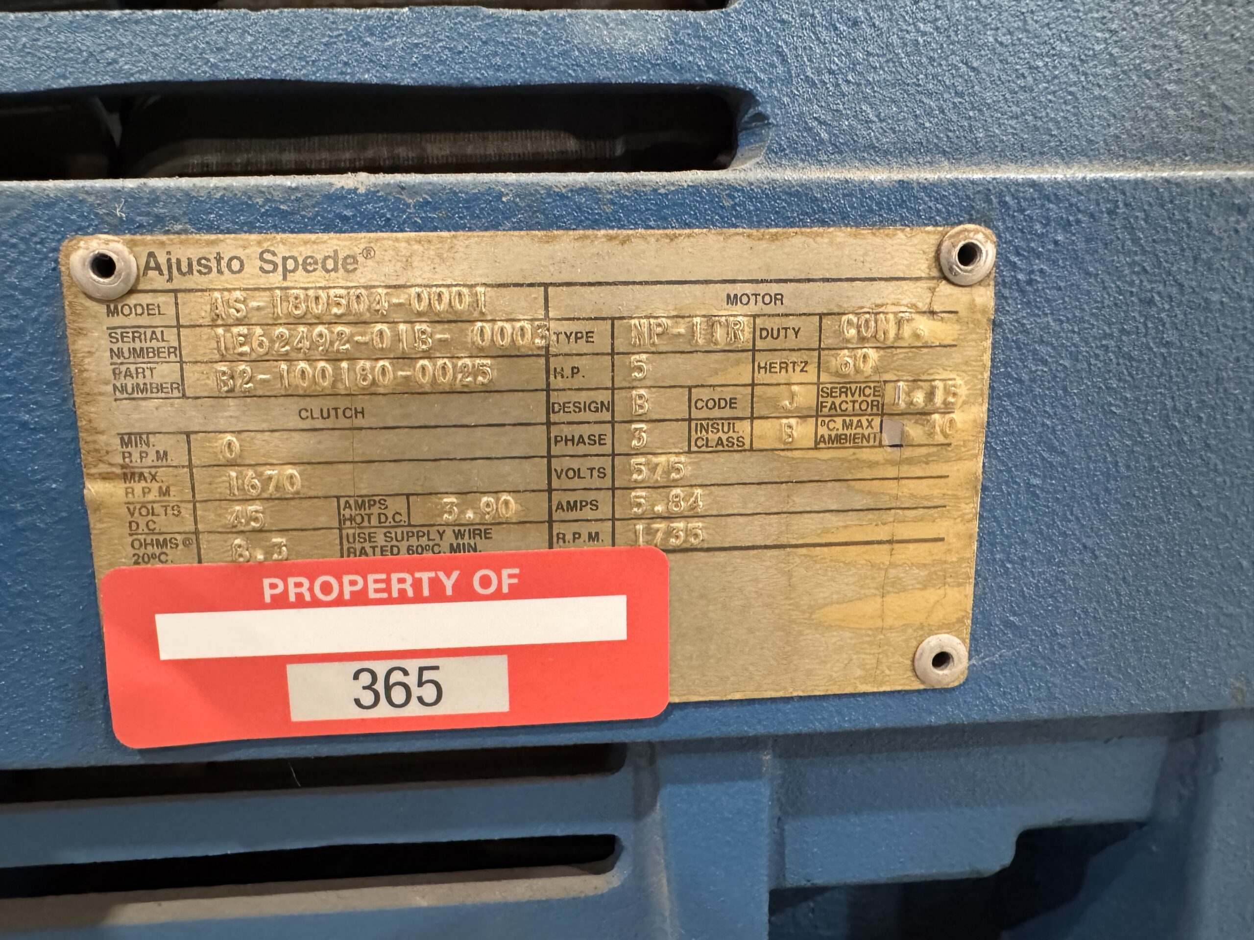 Dynamatic Eddy Current 5HP 1735RPM 575V 5.84A P.O.365 - Image 2