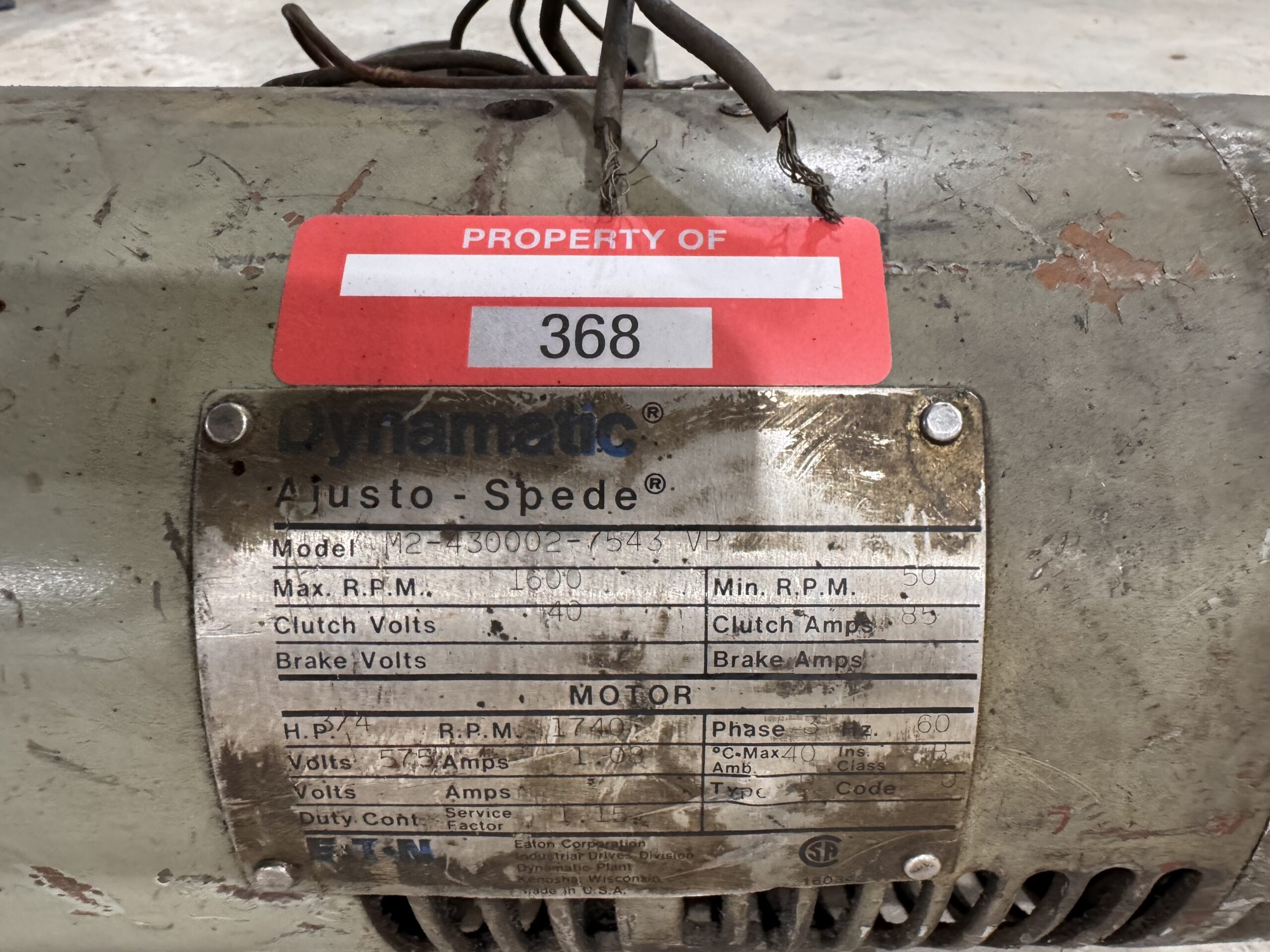 Dynamatic Eddy Current 4HP 1740RPM 575V P.O.368 - Image 2