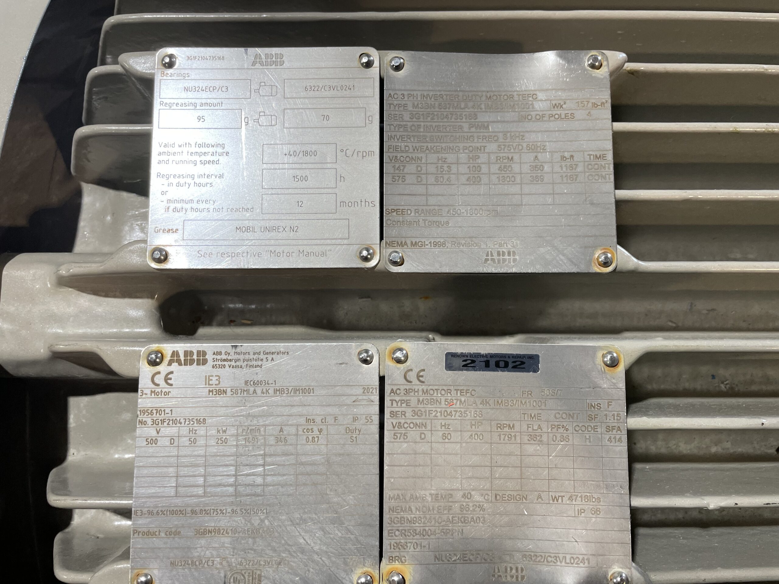 ABB AC Industrial 400HP 1791RPM 575V 586/7 #2102 - Image 2