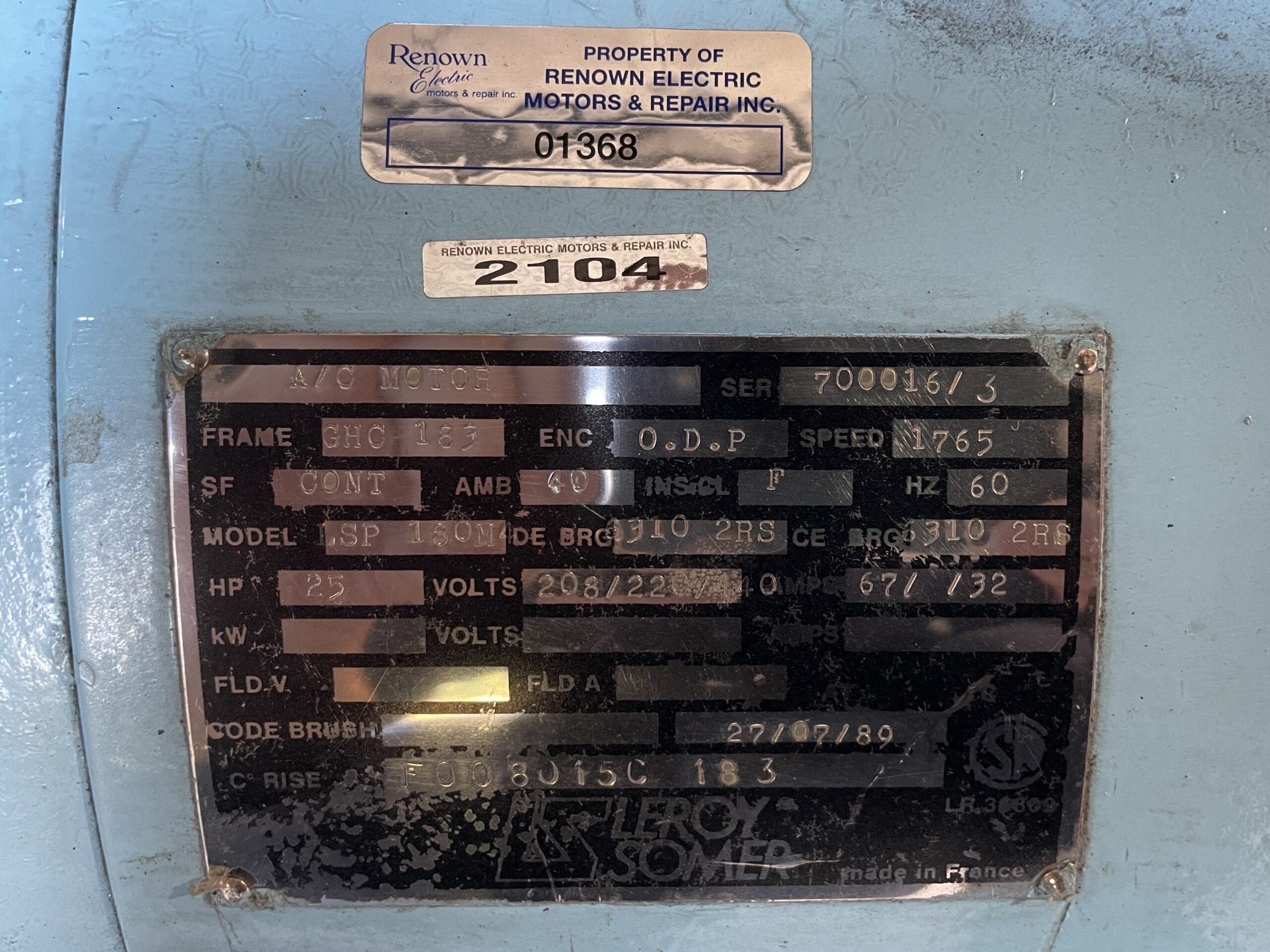 Leroy Somer MG Set 25HP 15KW 1765RPM GHC183 #2104 - Image 2
