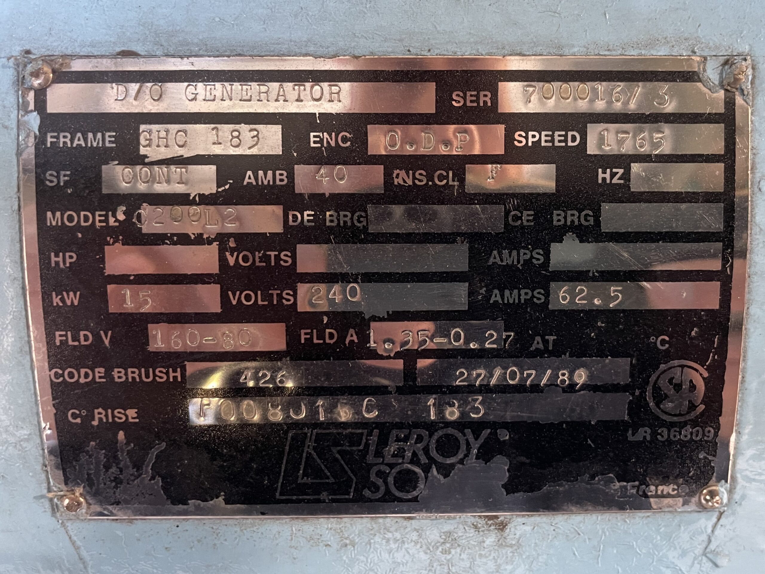 Leroy Somer MG Set 25HP 15KW 1765RPM GHC183 #2104 - Image 3