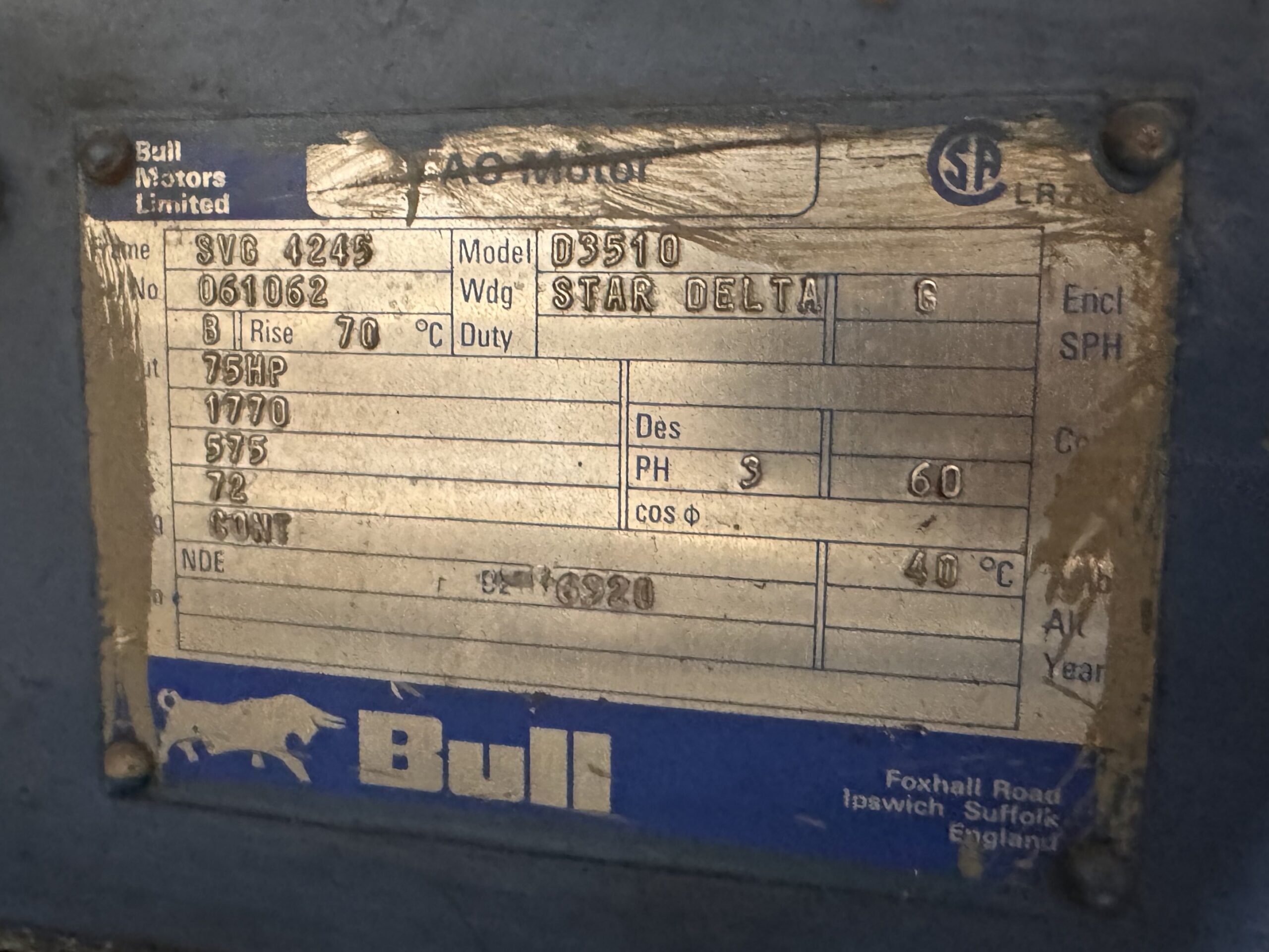 Bull MG Set 70HP 53KW 1770RPM SVG 4245 P.O.280 - Image 2