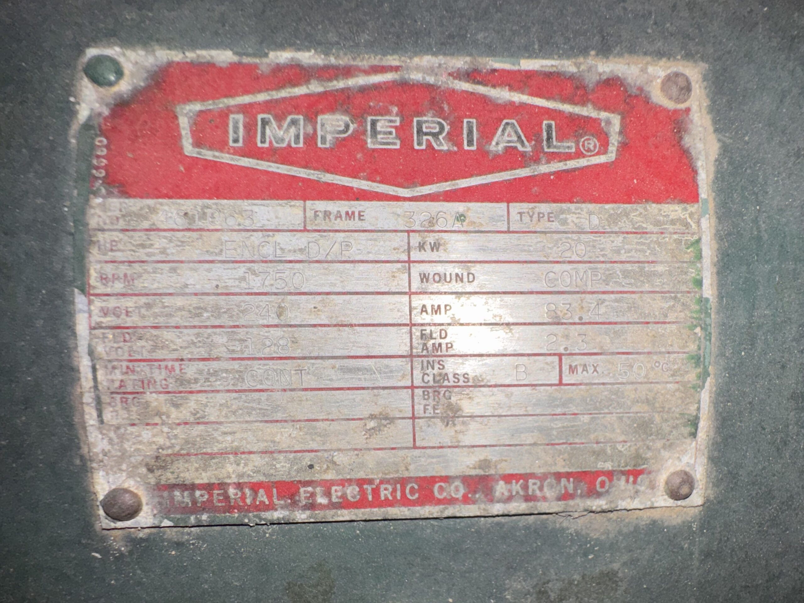 Imperial MG Set 30HP 20KW 1750RPM 320T/326A #221595 - Image 3