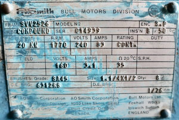 AO Smith/Bull Generator 30HP 20KW 1770RPM SVV2526 #324 - Image 6