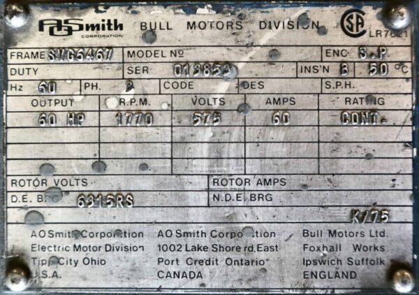 AO Smith/Bull Generator 60HP 40KW 1770RPM SVG6467 #336 - Image 5