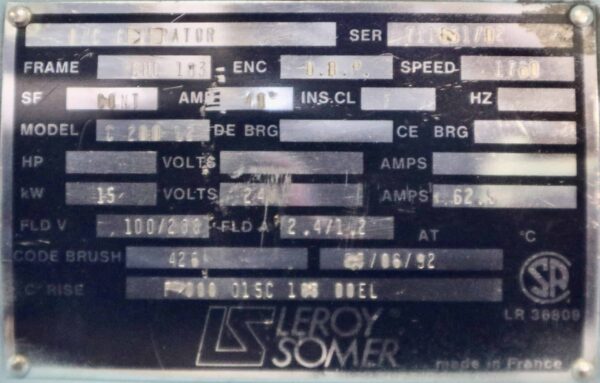 Leroy Somer Generator 25HP 15KW 1760RPM GHC183 - Image 2